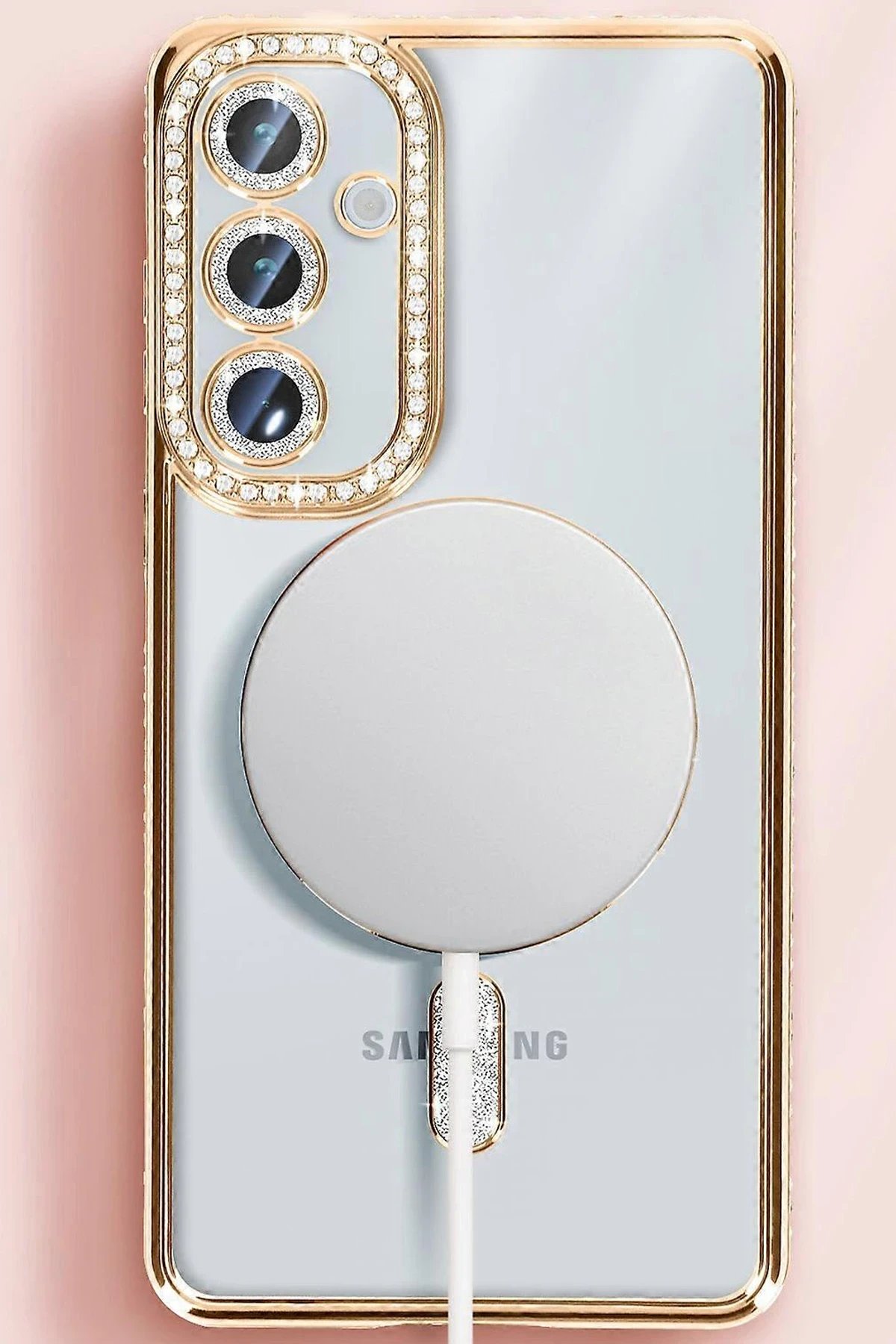 Samsung Galaxy S25 Kılıf Joke Simli Magneticsafe Kılıf - Pembe-(5796)