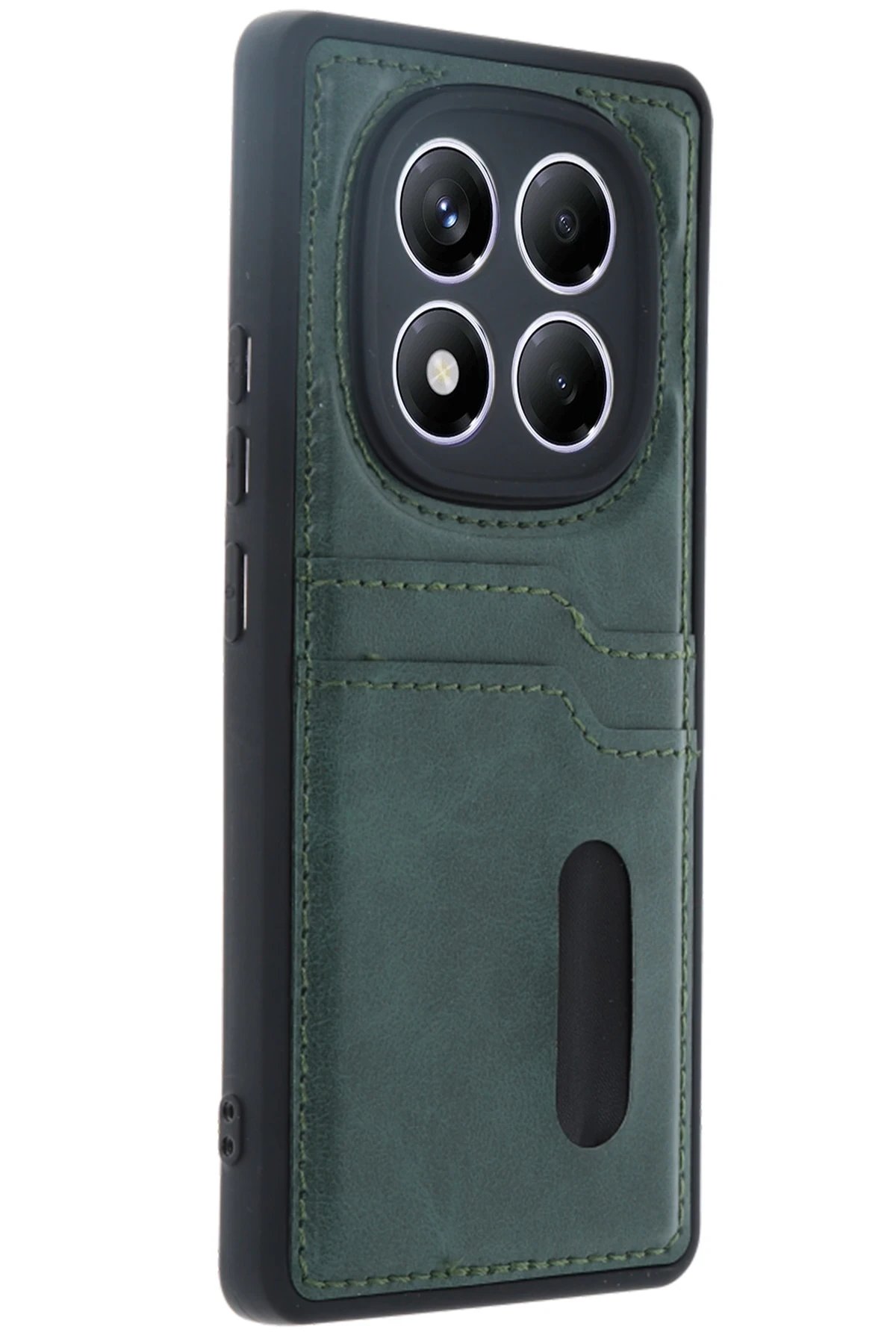 Xiaomi Redmi Note 14 Pro 5G Kılıf Sara Kartvizitli Deri Kılıf - Koyu Yeşil-(5796)