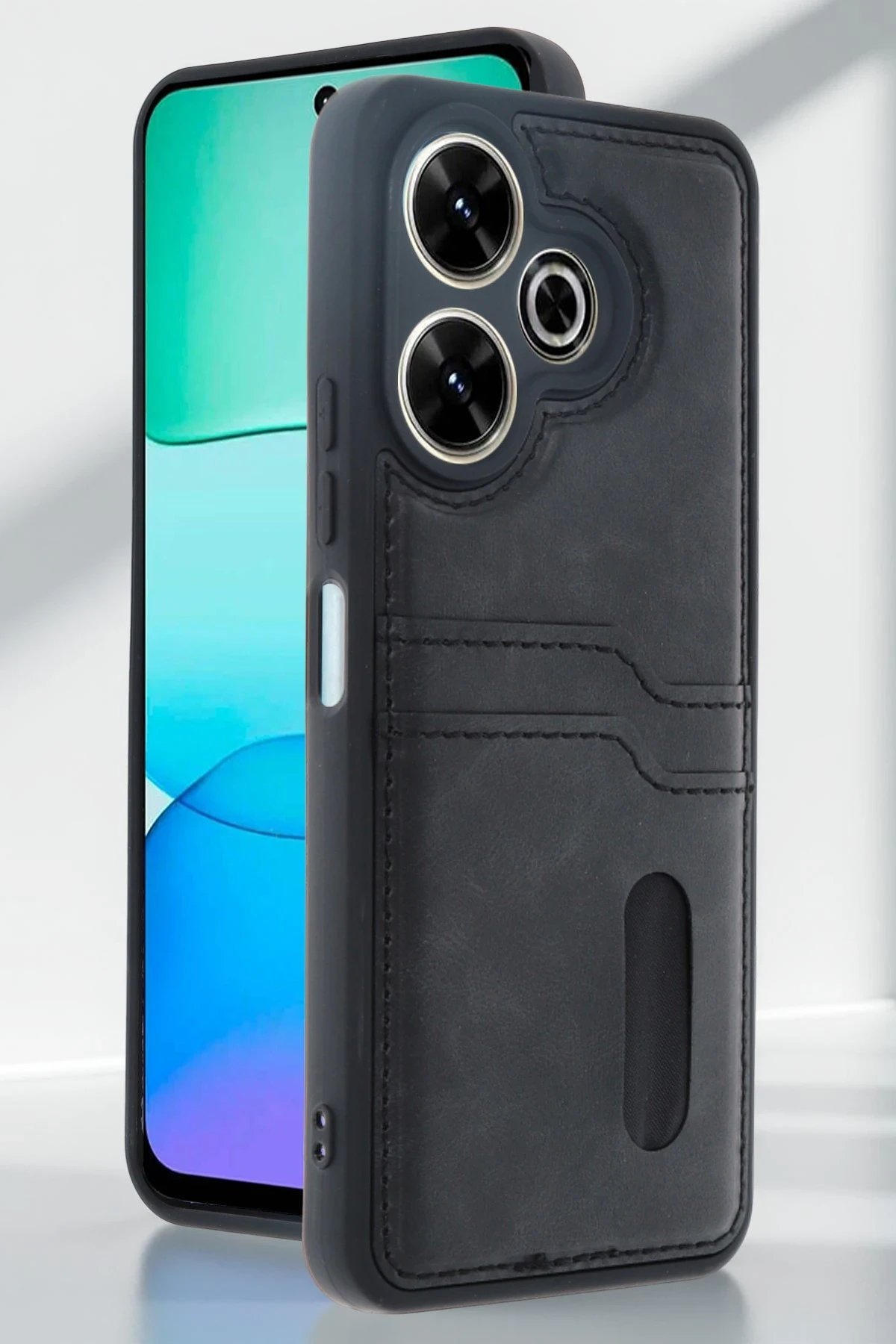 Xiaomi Redmi 13 4G Kılıf Sara Kartvizitli Deri Kılıf - Kırmızı-(5796)