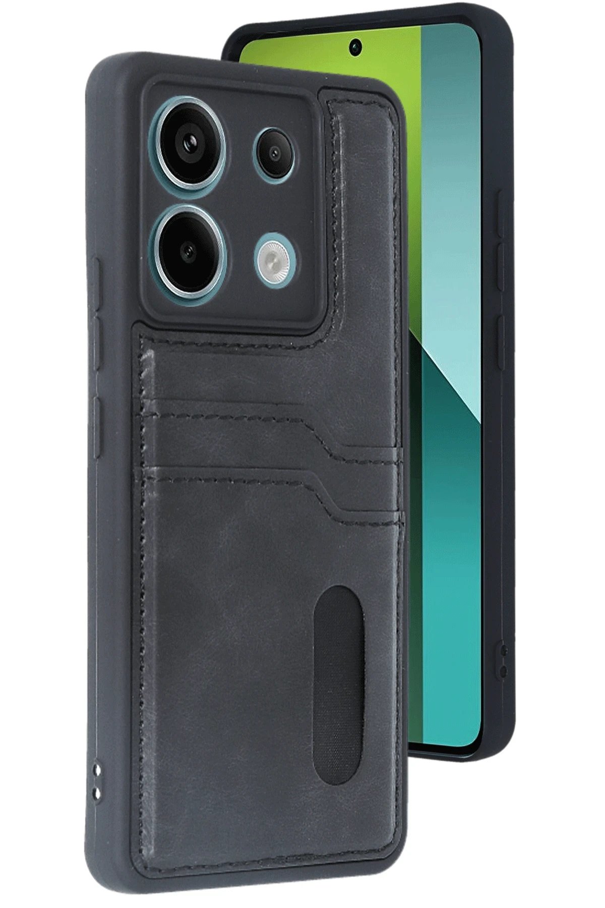 Xiaomi Redmi Note 13 Pro 4G Kılıf Sara Kartvizitli Deri Kılıf - Siyah-(5796)