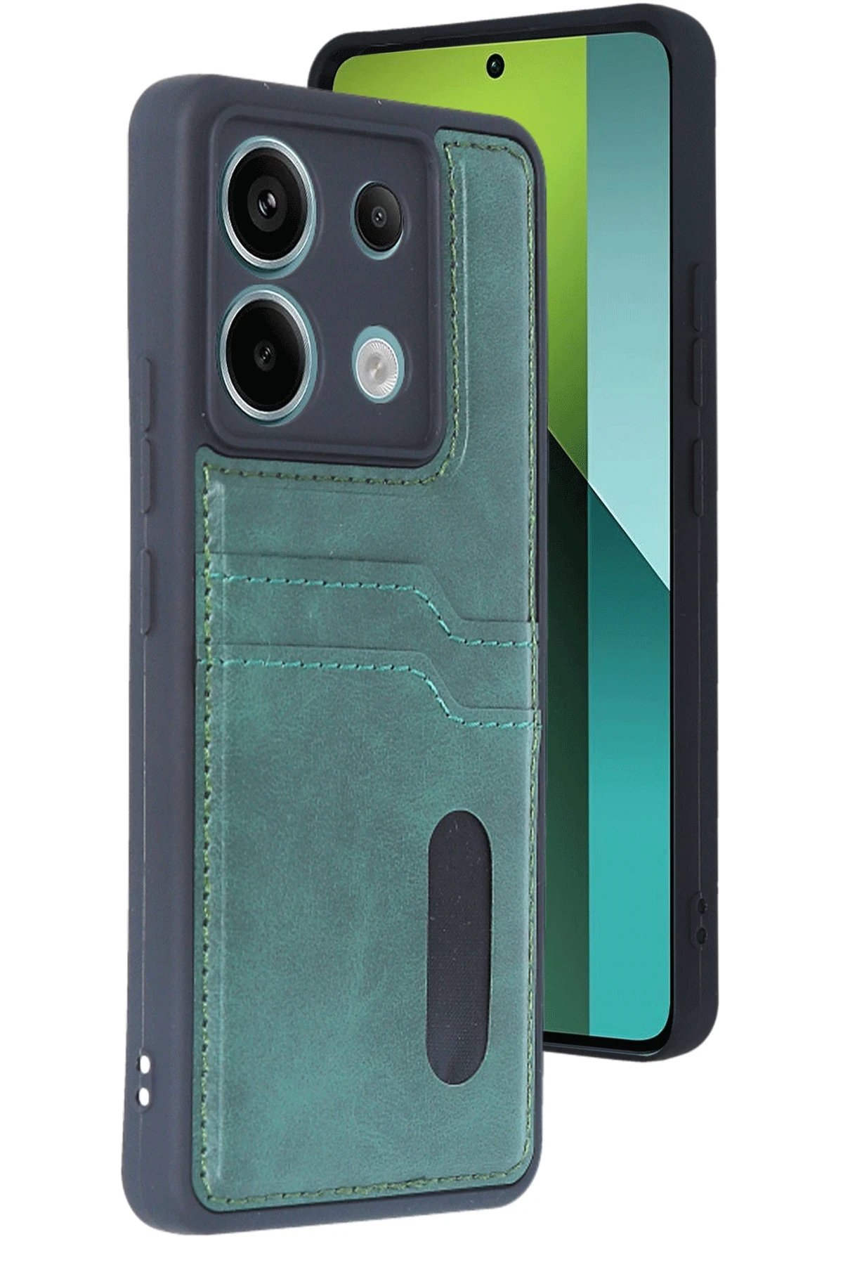 Xiaomi Redmi Note 13 Pro 4G Kılıf Sara Kartvizitli Deri Kılıf - Koyu Yeşil-(5796)