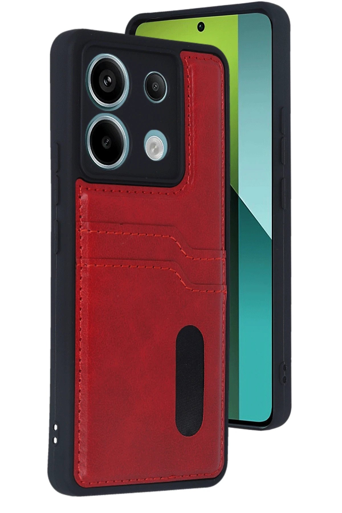 Xiaomi Redmi Note 13 Pro 5G Kılıf Sara Kartvizitli Deri Kılıf - Kırmızı-(5796)