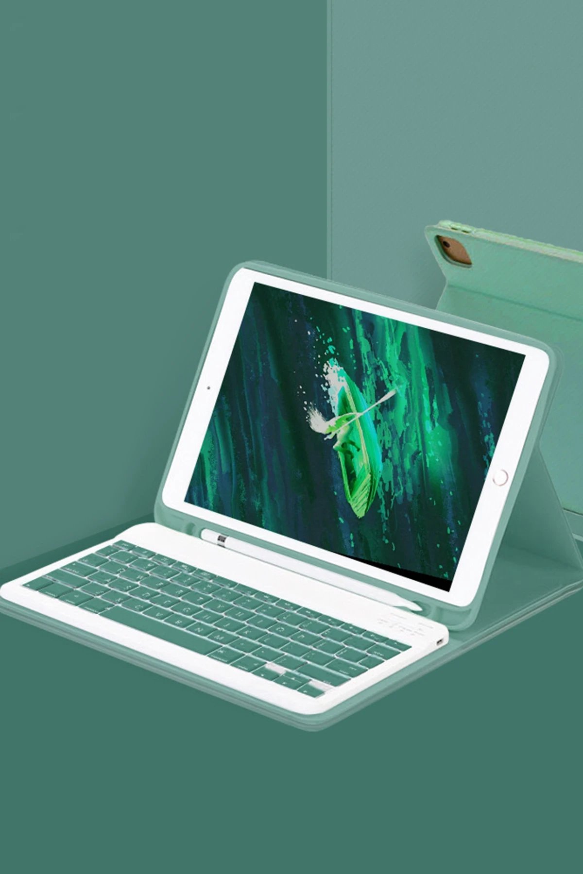 Samsung Galaxy X910 Tab S9 Ultra 14.6 Kılıf KC01 Smart Klavyeli Tablet Kılıfı - Koyu Yeşil-(5796)