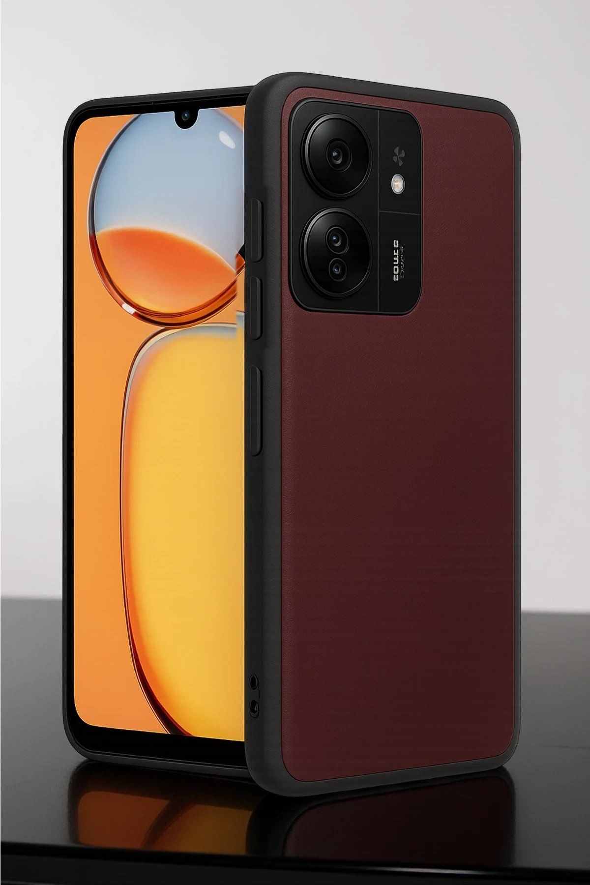 Xiaomi Redmi 13C Kılıf Aras Deri Kapak - Bordo-(5796)