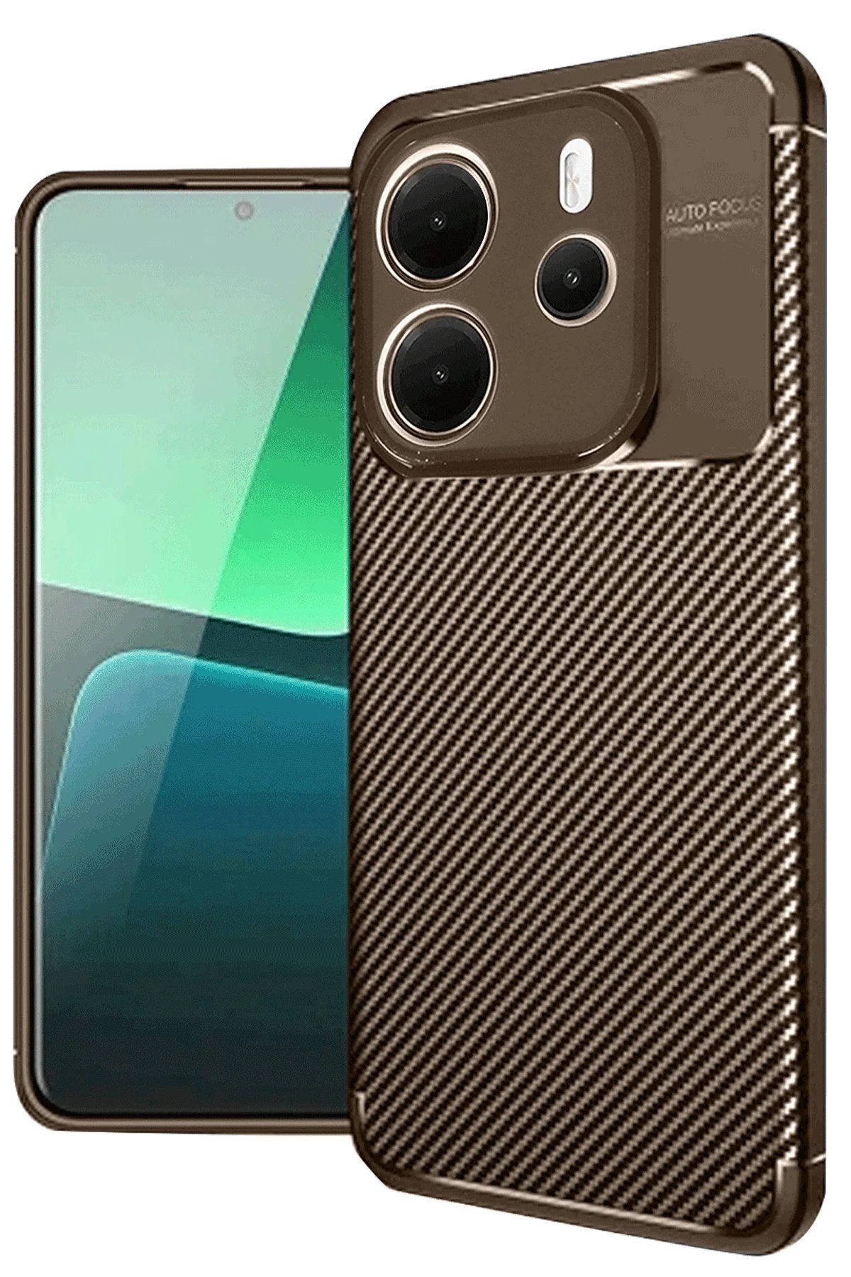 Xiaomi Redmi Note 14 4G Kılıf Auto Focus Karbon Kapak - Kahverengi-(5796)