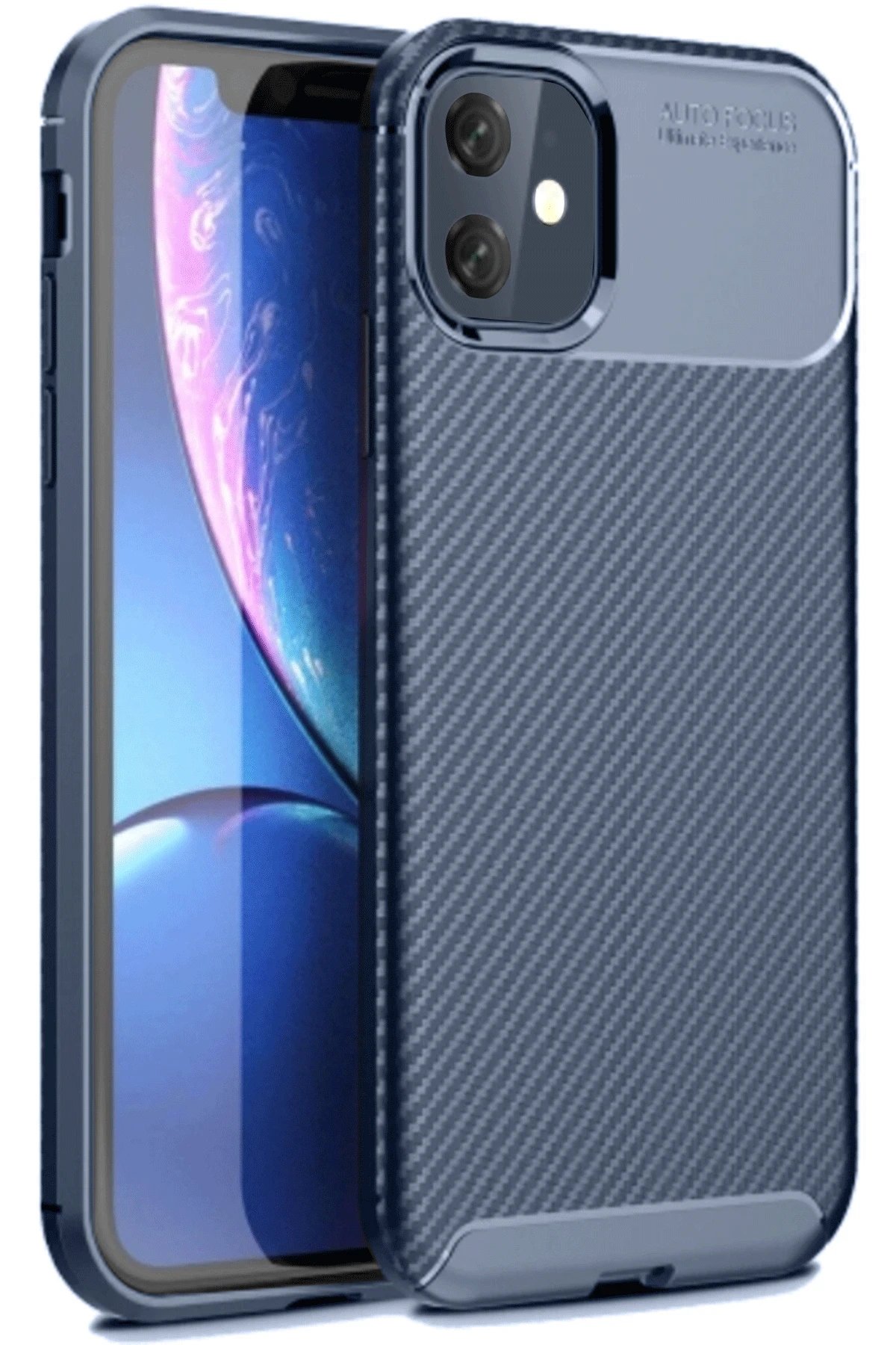 iPhone 11 Kılıf Auto Focus Karbon Kapak - Lacivert-(5796)