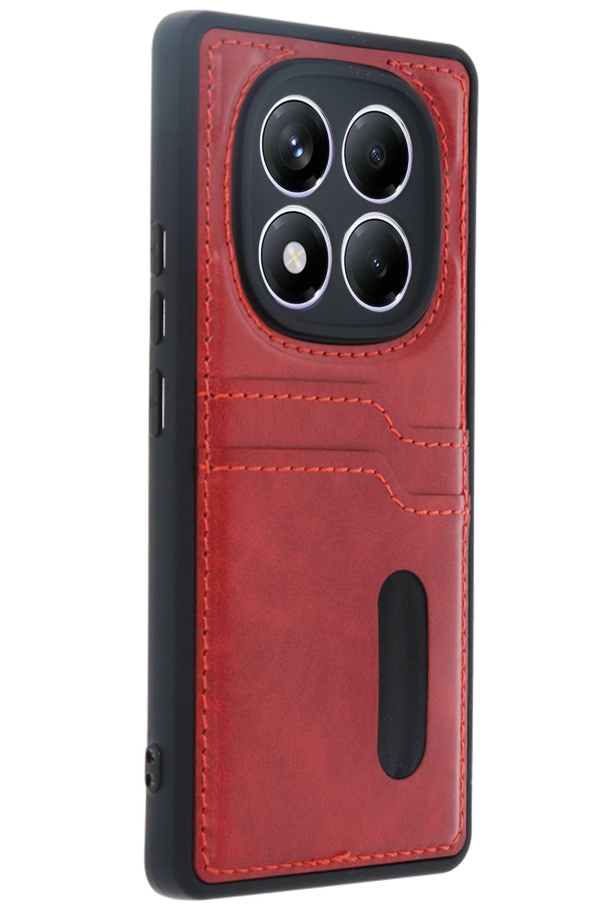 Xiaomi Redmi Note 14 Pro 4G Kılıf Sara Kartvizitli Deri Kılıf - Kırmızı-(5796)