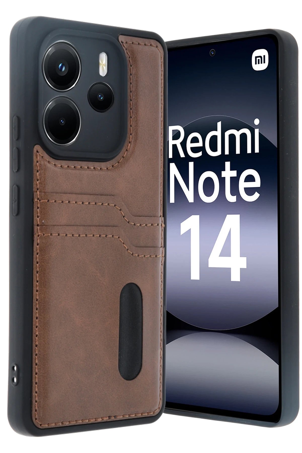 Xiaomi Redmi Note 14 4G Kılıf Sara Kartvizitli Deri Kılıf - Taba-(5796)