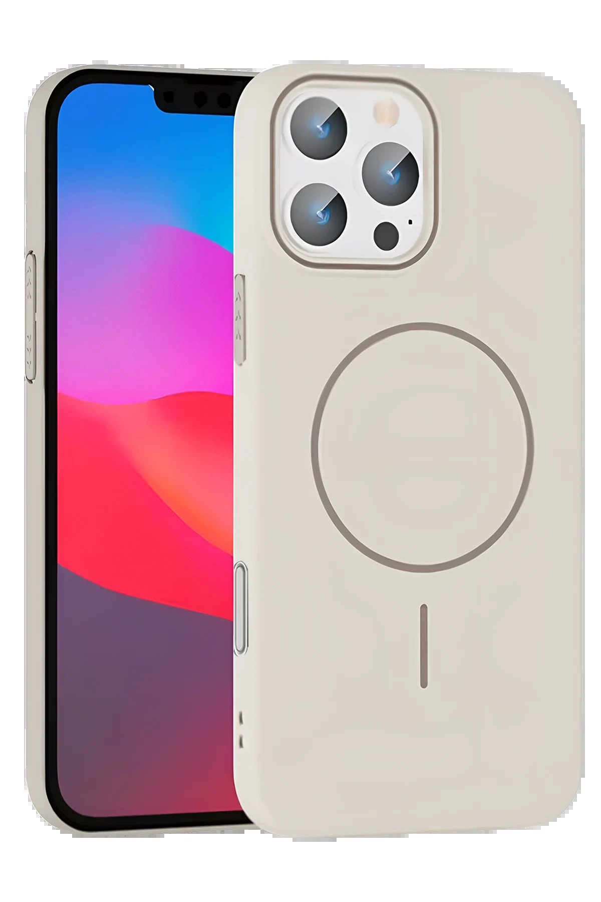 iPhone 16 Pro Broş Magsafe Kapak - Krem-(5796)