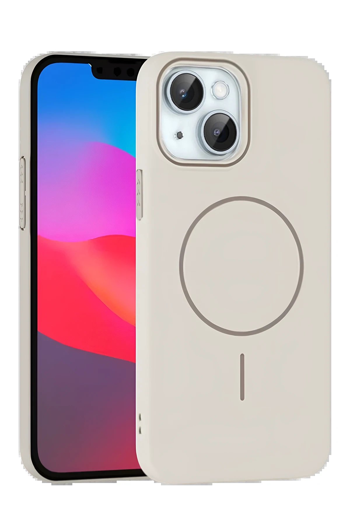 iPhone 15 Plus Broş Magsafe Kapak - Krem-(5796)