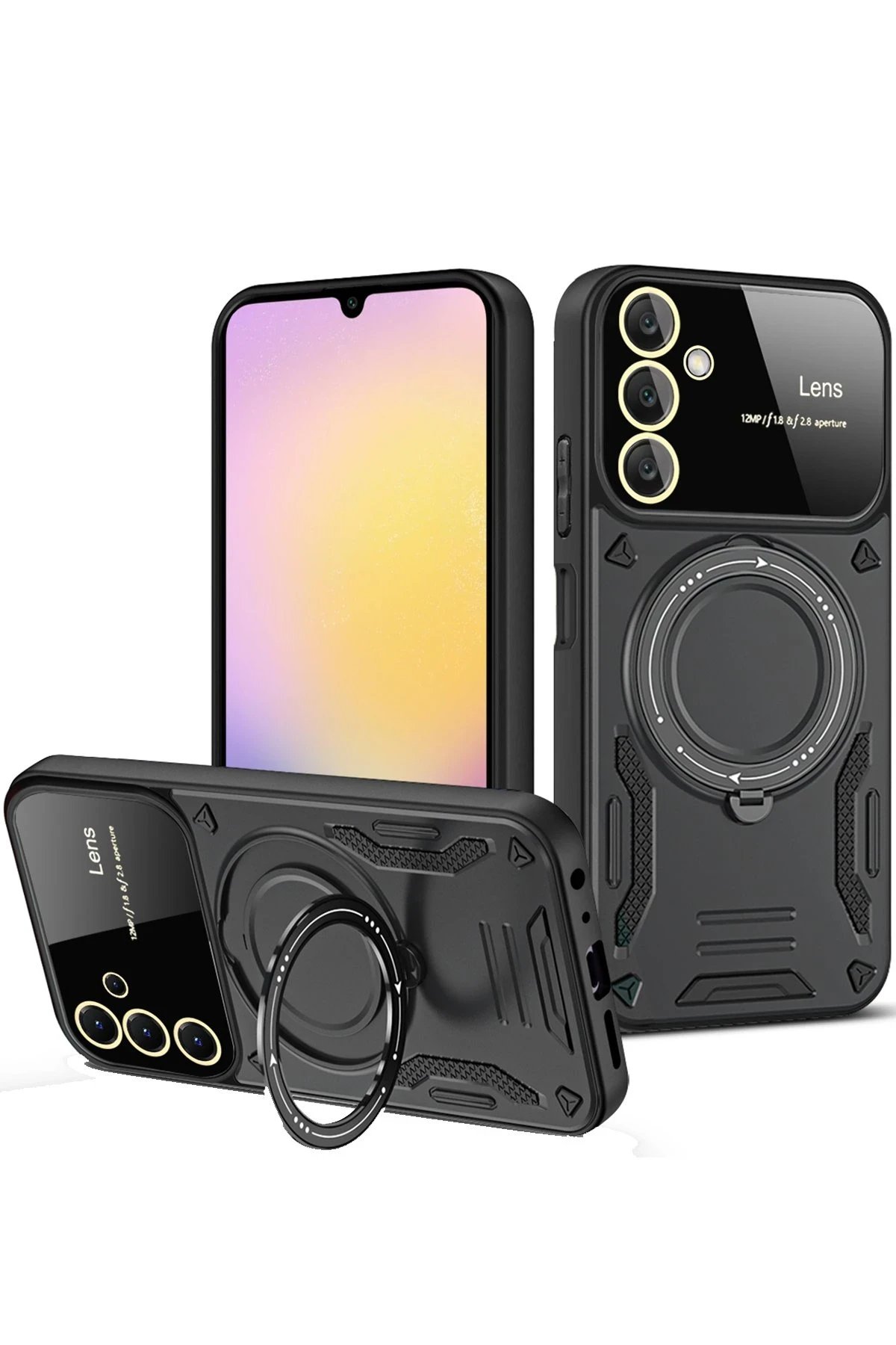 Samsung Galaxy S25 FE Kılıf Joy Lens Standlı Kapak - Siyah-(5796)