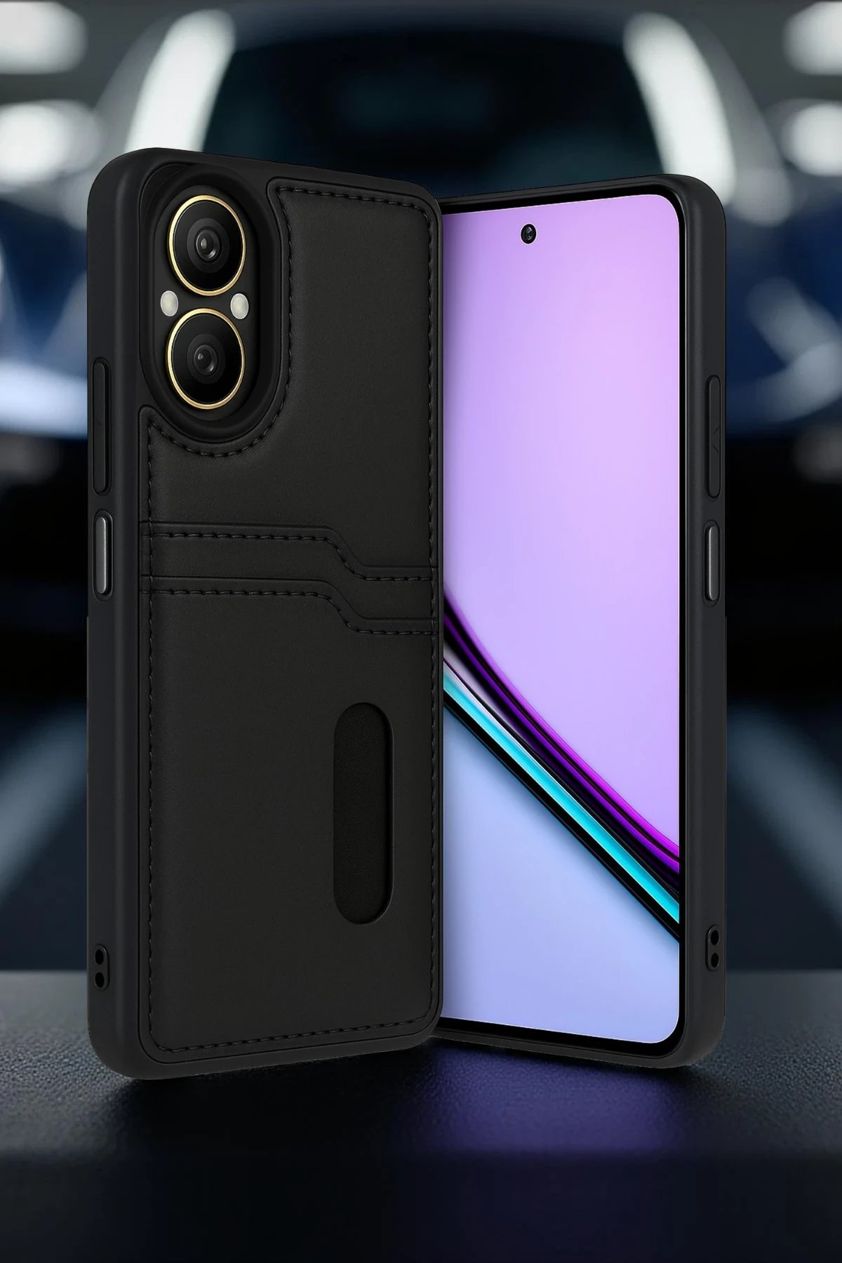 Realme 12 Lite Kılıf Sara Kartvizitli Deri Kılıf - Siyah-(5796)