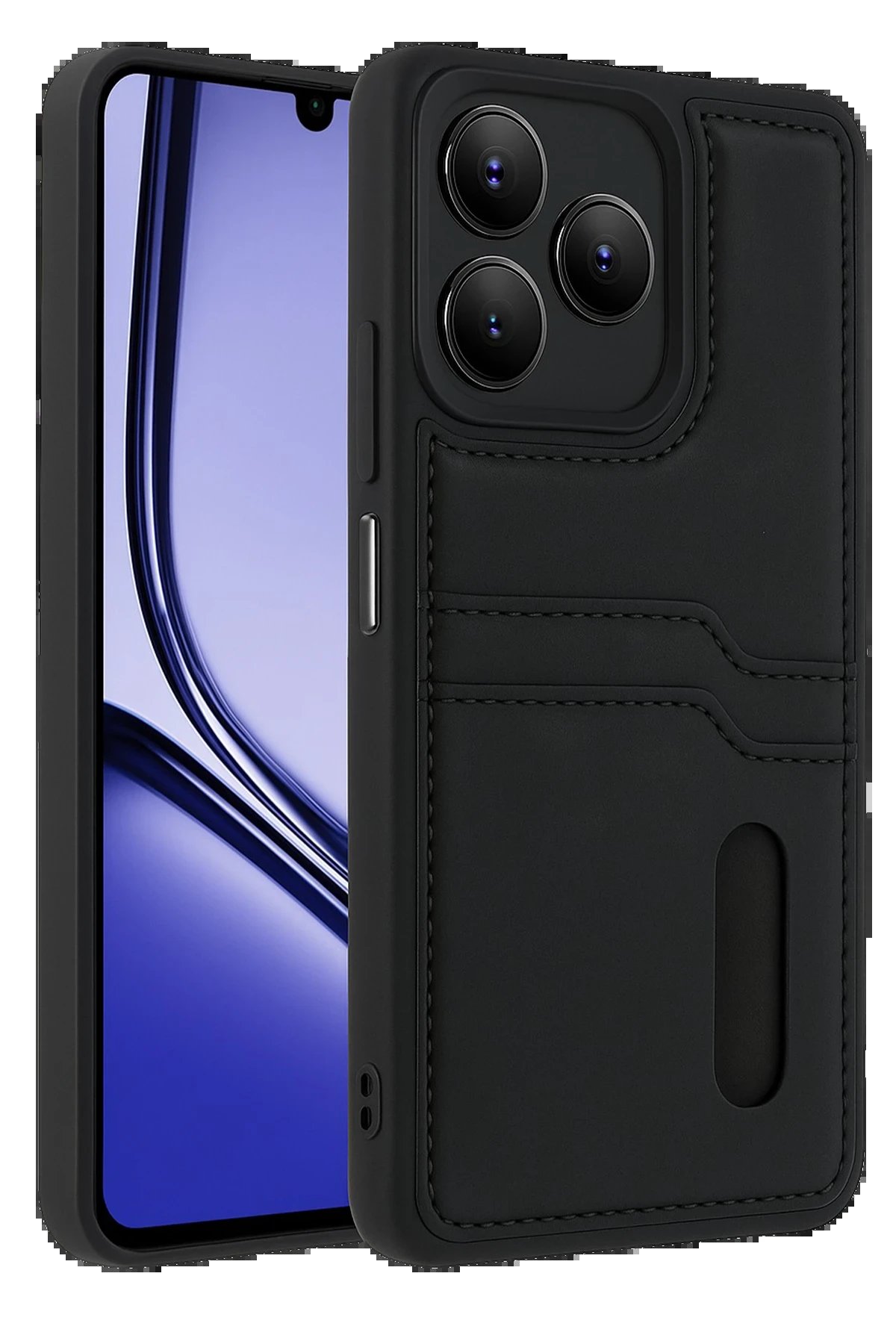 Realme Note 50 4G Kılıf Sara Kartvizitli Deri Kılıf - Siyah-(5796)