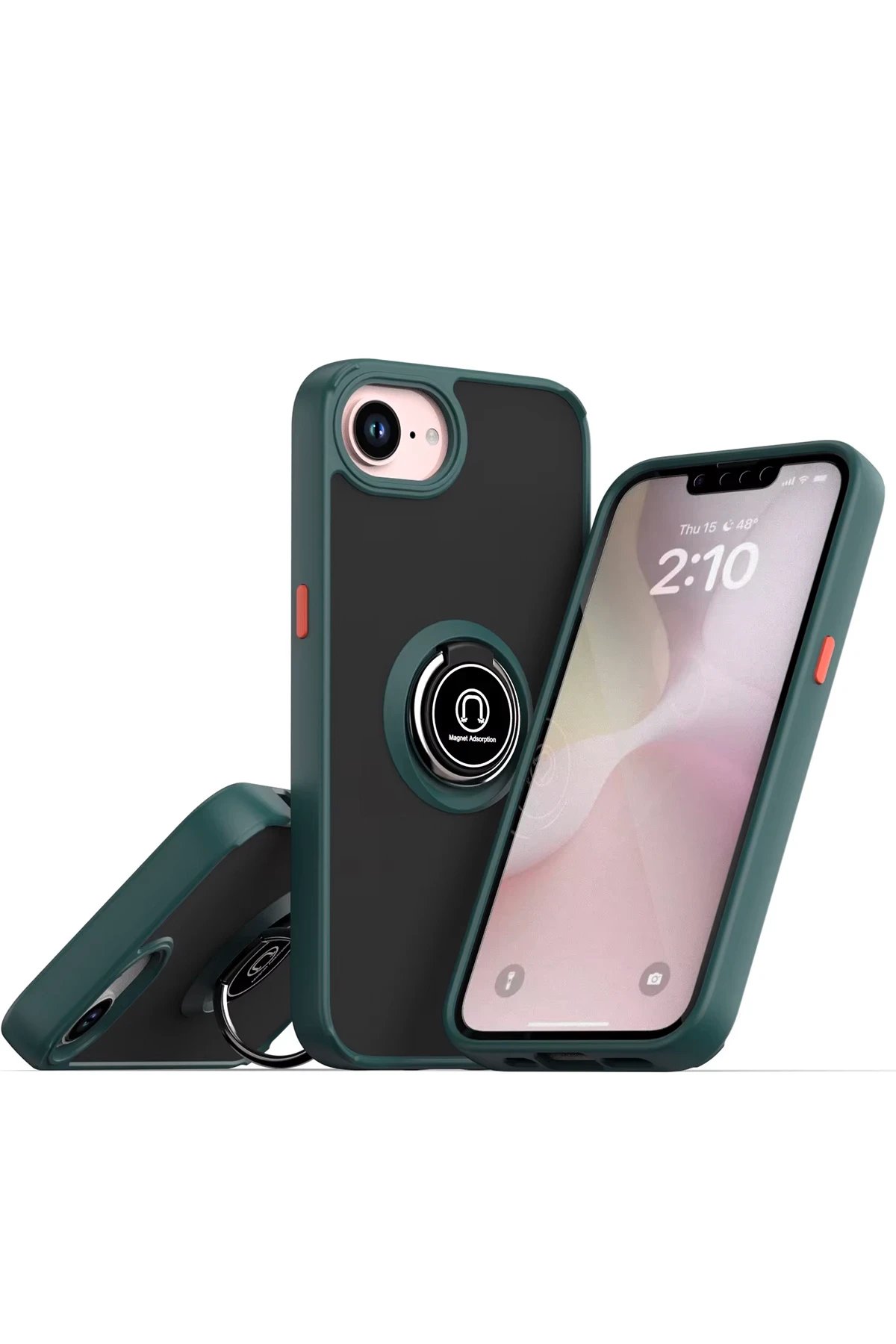 iPhone 16E Kılıf Montreal Yüzüklü Silikon Kapak - Yeşil-(5796)