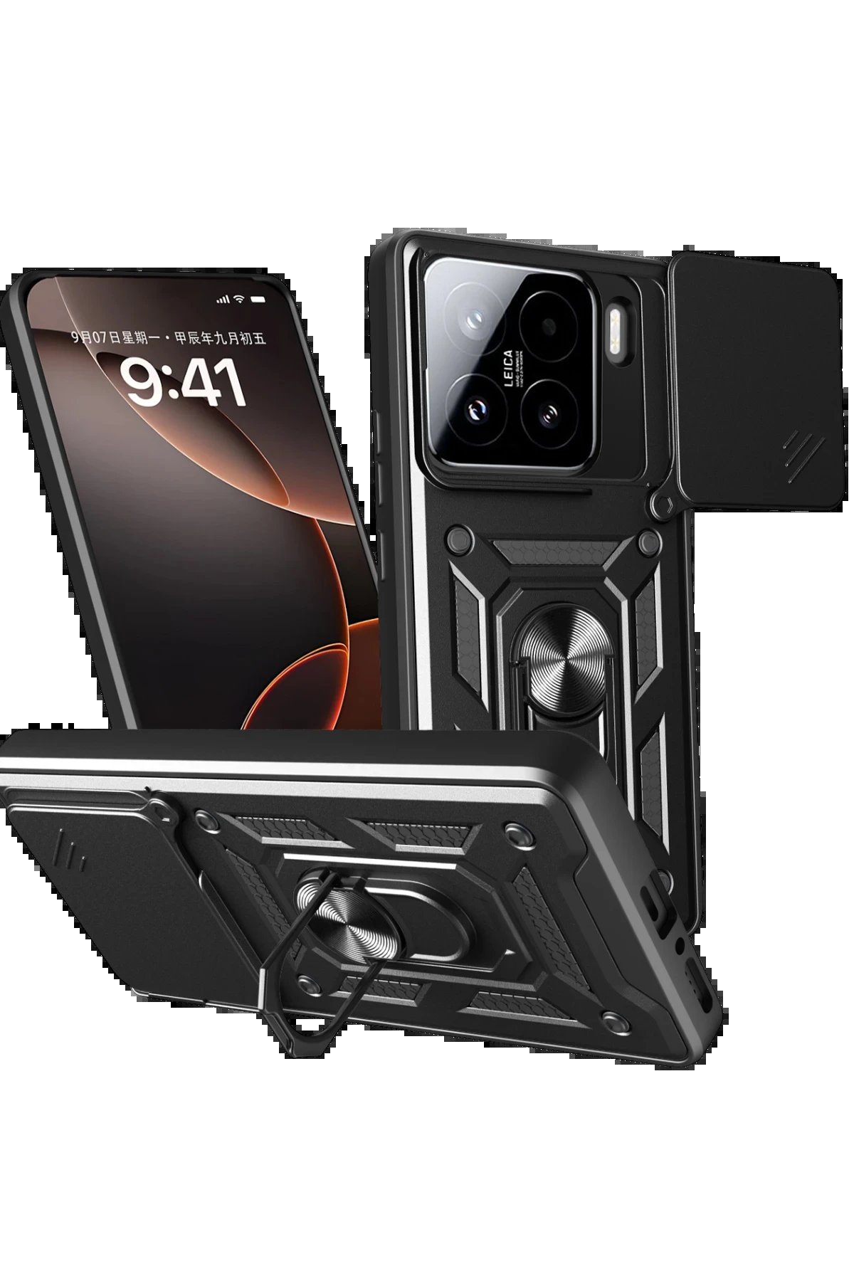 Xiaomi Mi 15 Kılıf Pars Lens Yüzüklü Silikon - Siyah-(5796)