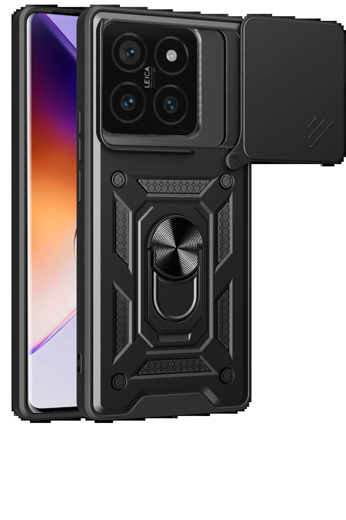 Xiaomi Mi 14T Pro Kılıf Pars Lens Yüzüklü Silikon - Siyah-(5796)