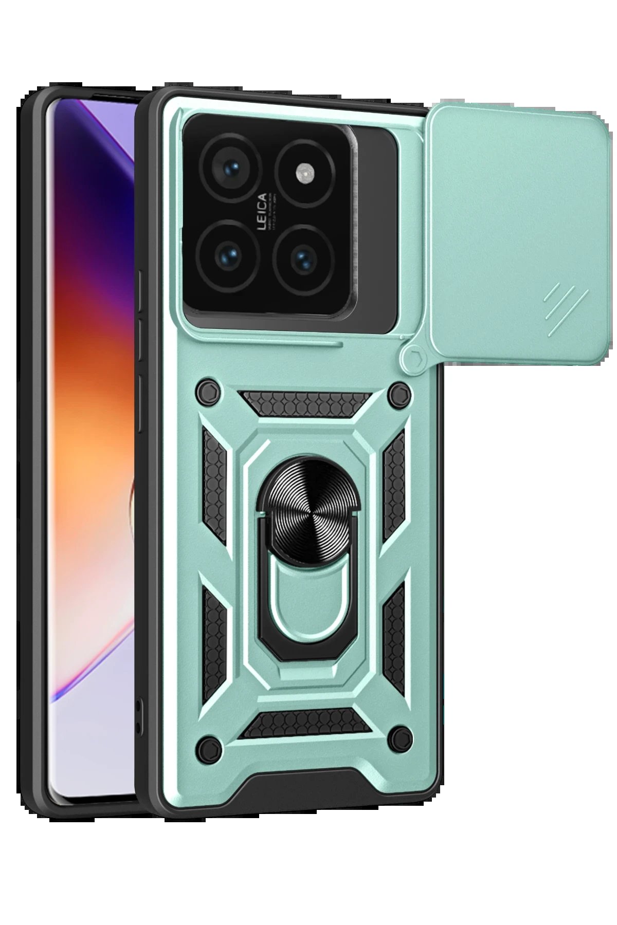 Xiaomi Mi 14T Pro Kılıf Pars Lens Yüzüklü Silikon - Yeşil-(5796)