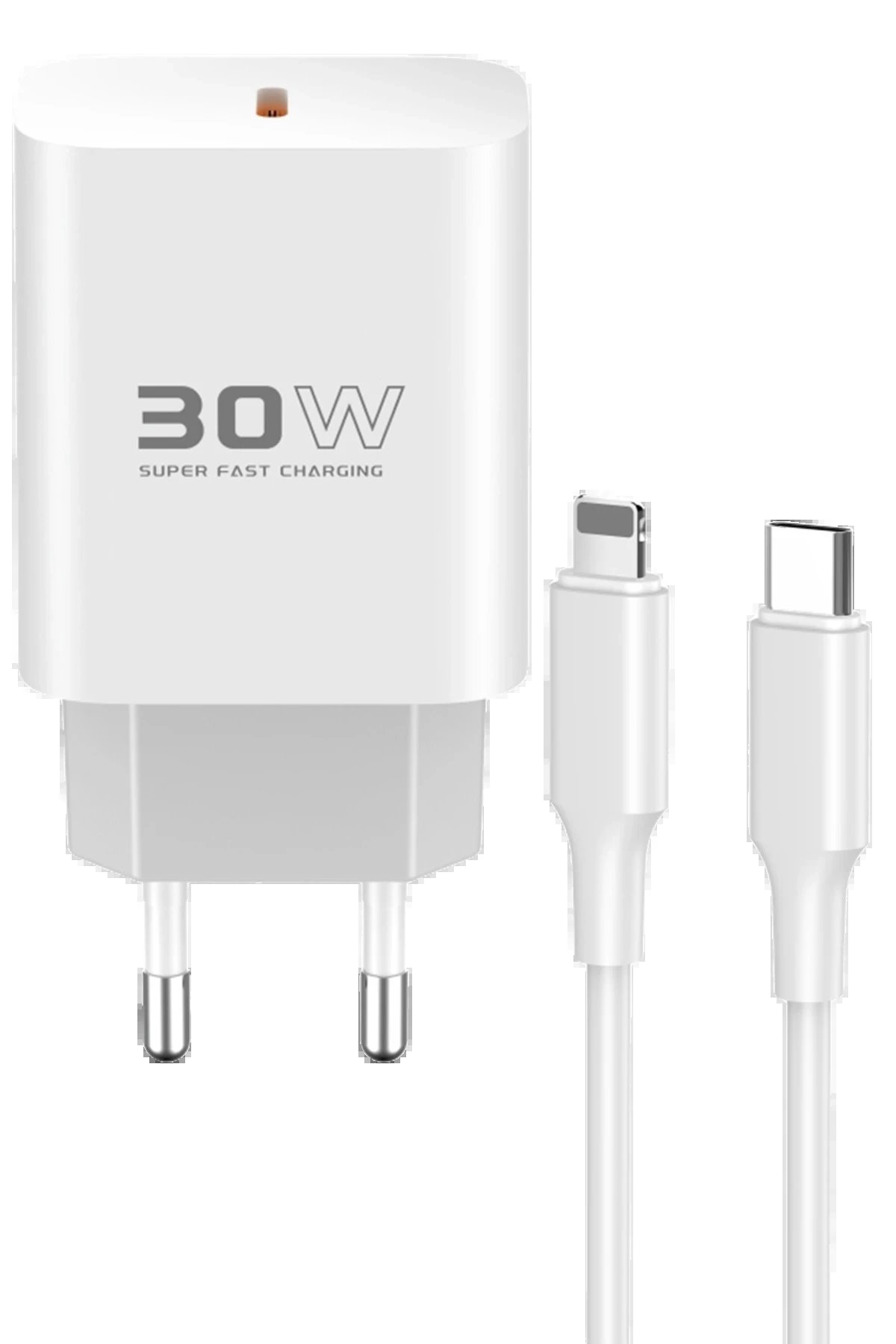 C87C 30W Type-C Çıkışlı Ekstra DL50 1M Type-C to Lightning Kablolu PD Şarj Cihazı - Beyaz-(5796)