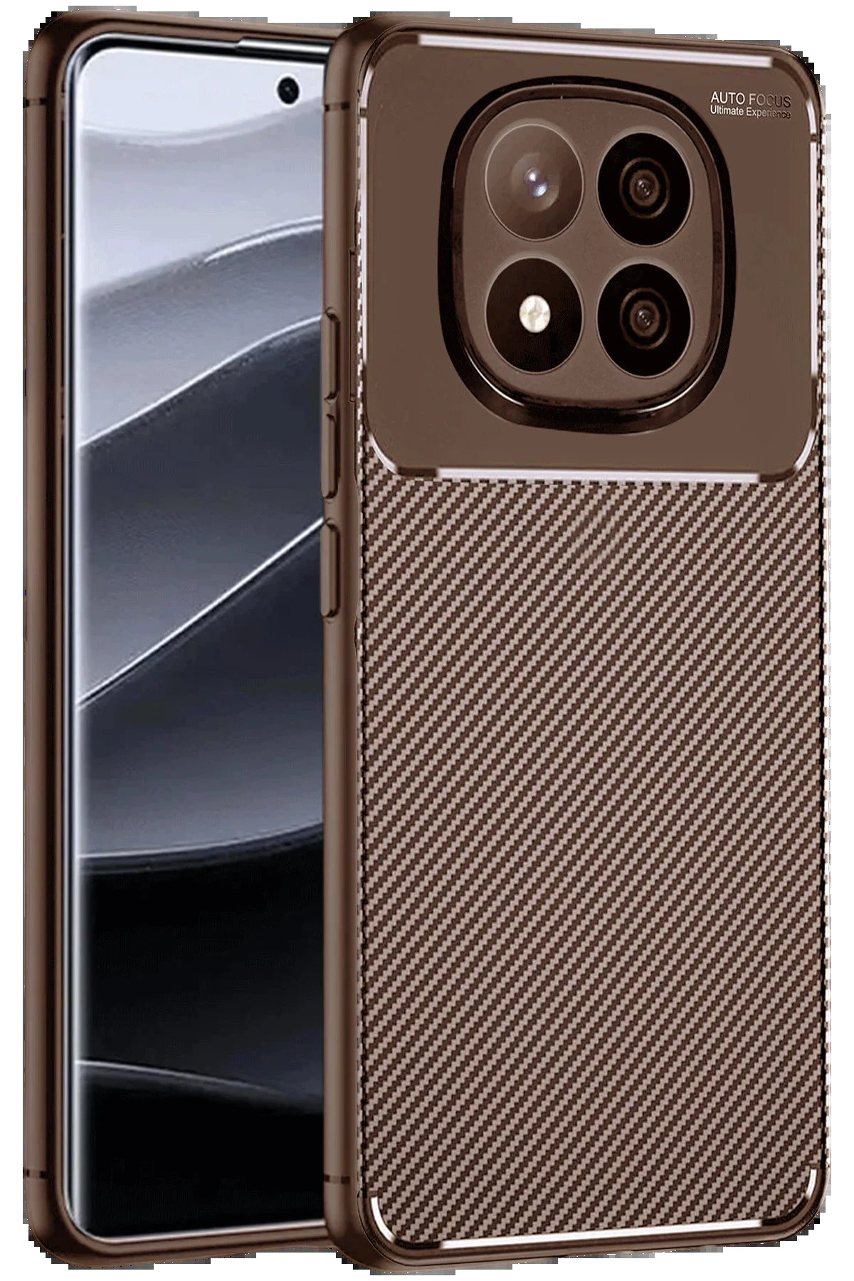 Xiaomi Redmi Note 14 Pro Plus Kılıf Auto Focus Karbon Kapak - Kahverengi-(5796)