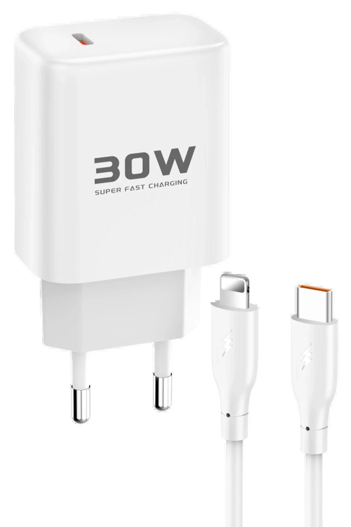 JK89 30W Type-C Çıkışlı Ekstra DC66 1M Type-C to Lightning Kablolu PD Şarj Cihazı - Beyaz-(5796)