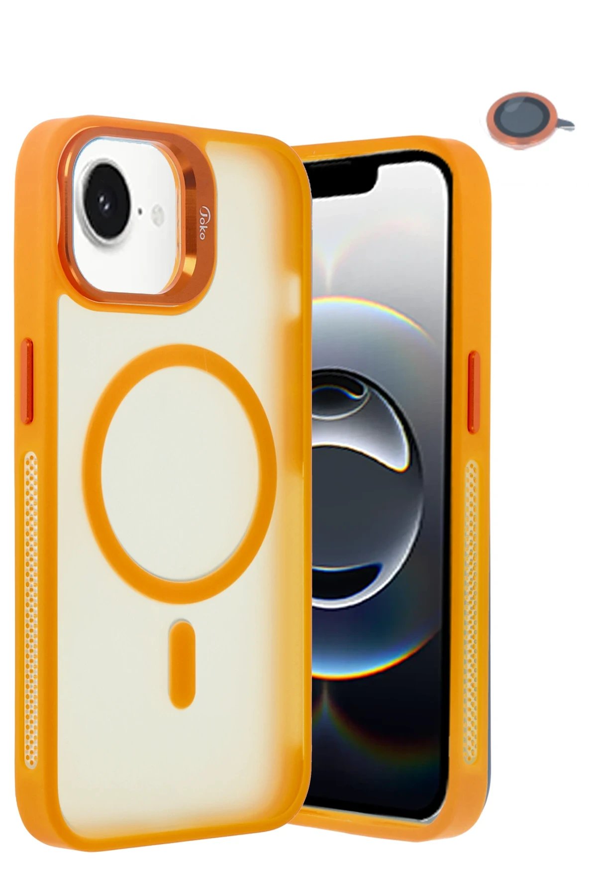 iPhone 16E Flet Lens Magsafe Kapak - Turuncu-(5796)