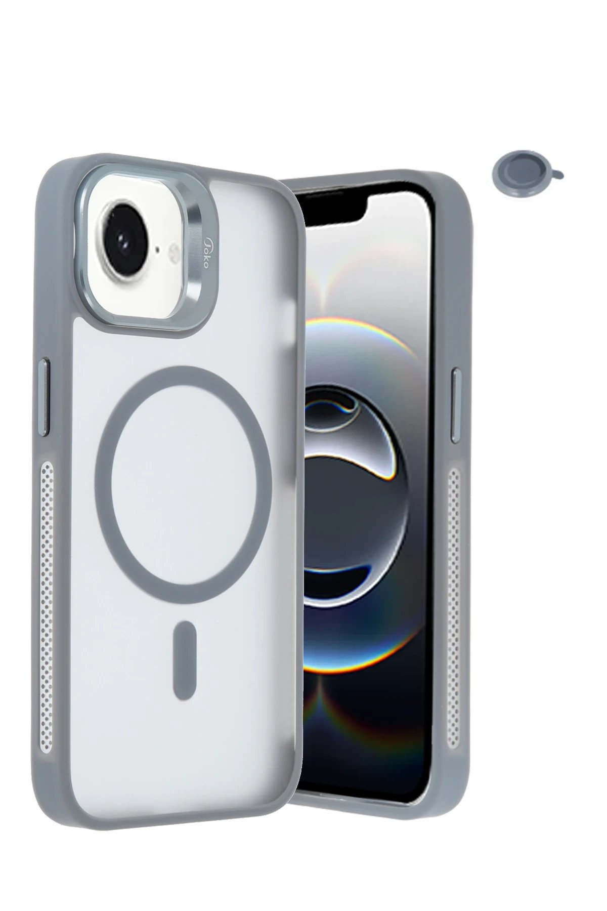 iPhone 16E Flet Lens Magsafe Kapak - Gri-(5796)