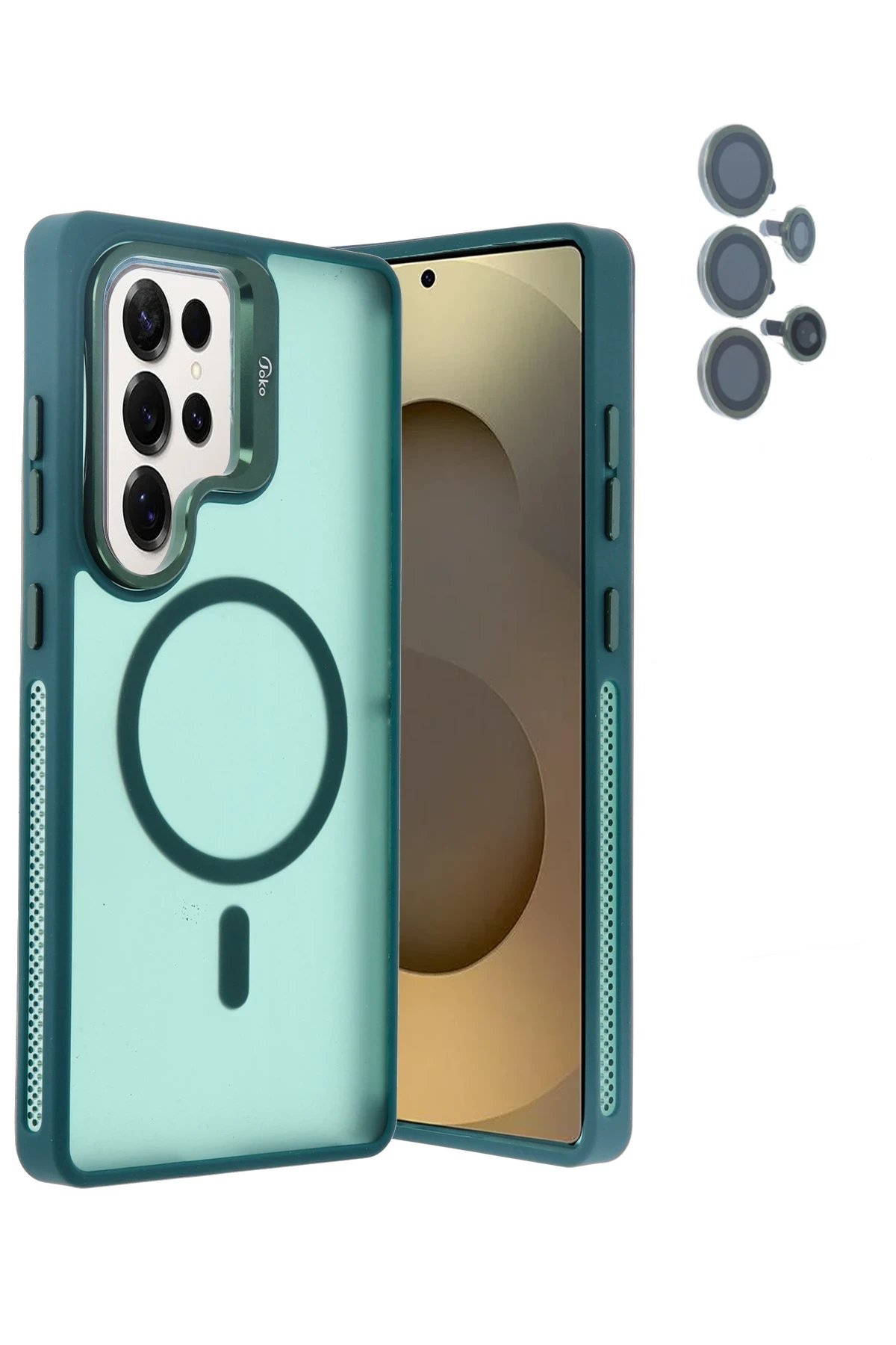 Samsung Galaxy S25 Ultra Flet Lens Magsafe Kapak - Koyu Yeşil-(5796)