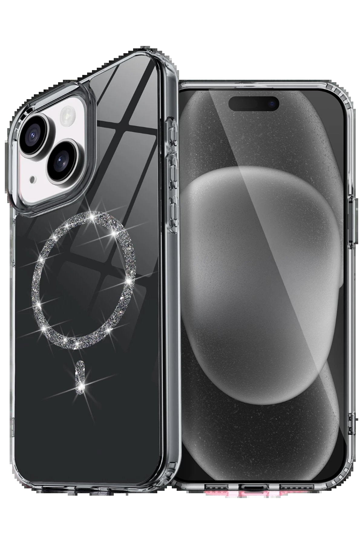 Apple iPhone 14 Live Diamond Magsafe Kapak - Siyah-(5796)