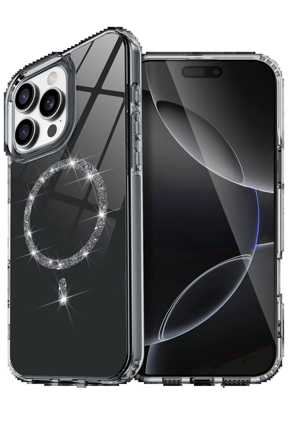 Apple iPhone 14 Pro Max Live Diamond Magsafe Kapak - Siyah-(5796)