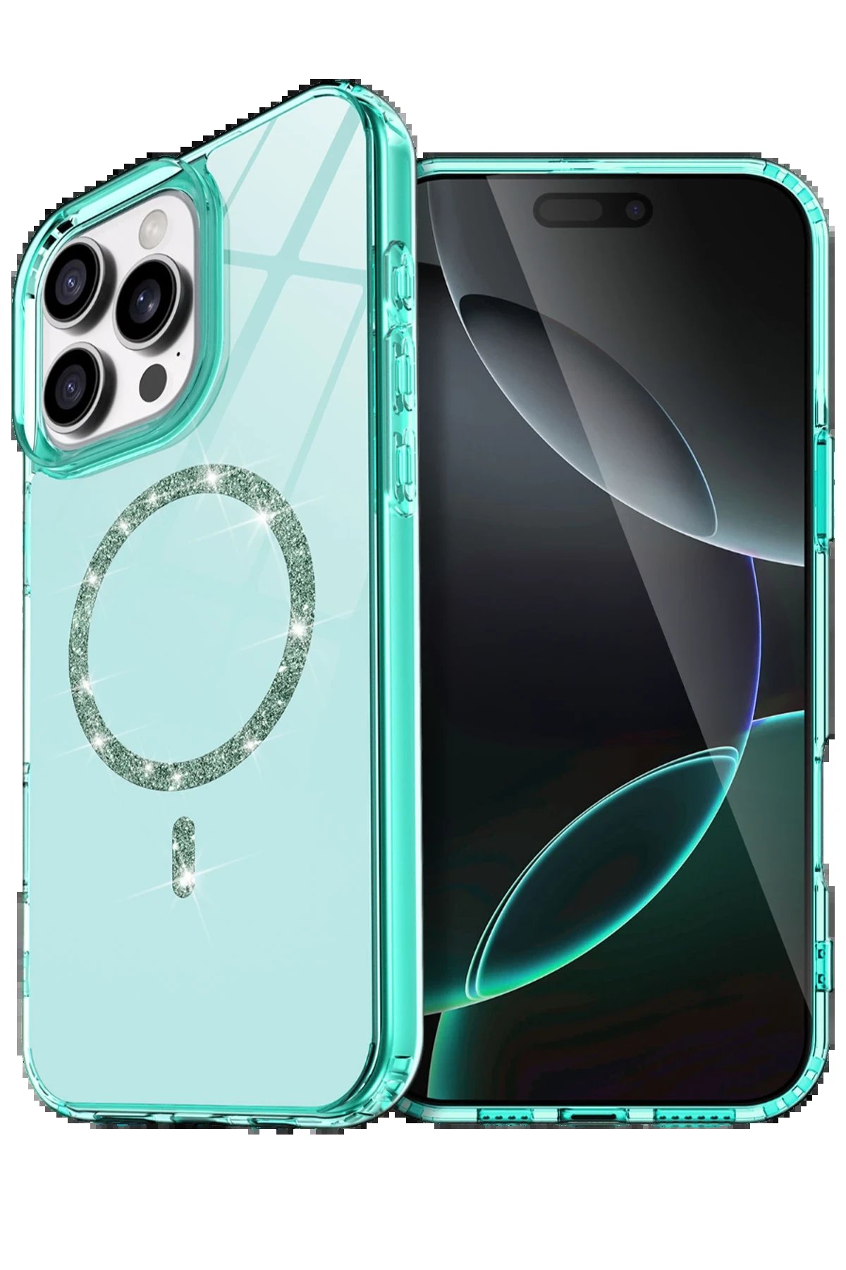 Apple iPhone 14 Pro Max Live Diamond Magsafe Kapak - Yeşil-(5796)