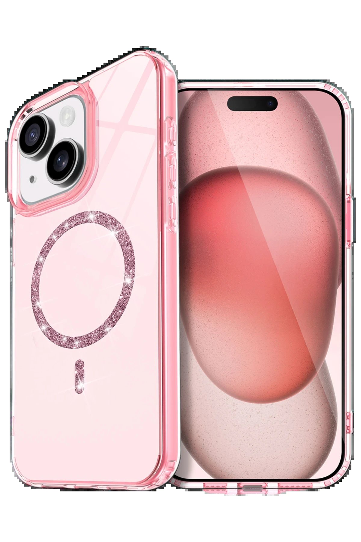 Apple iPhone 15 Live Diamond Magsafe Kapak - Pembe-(5796)