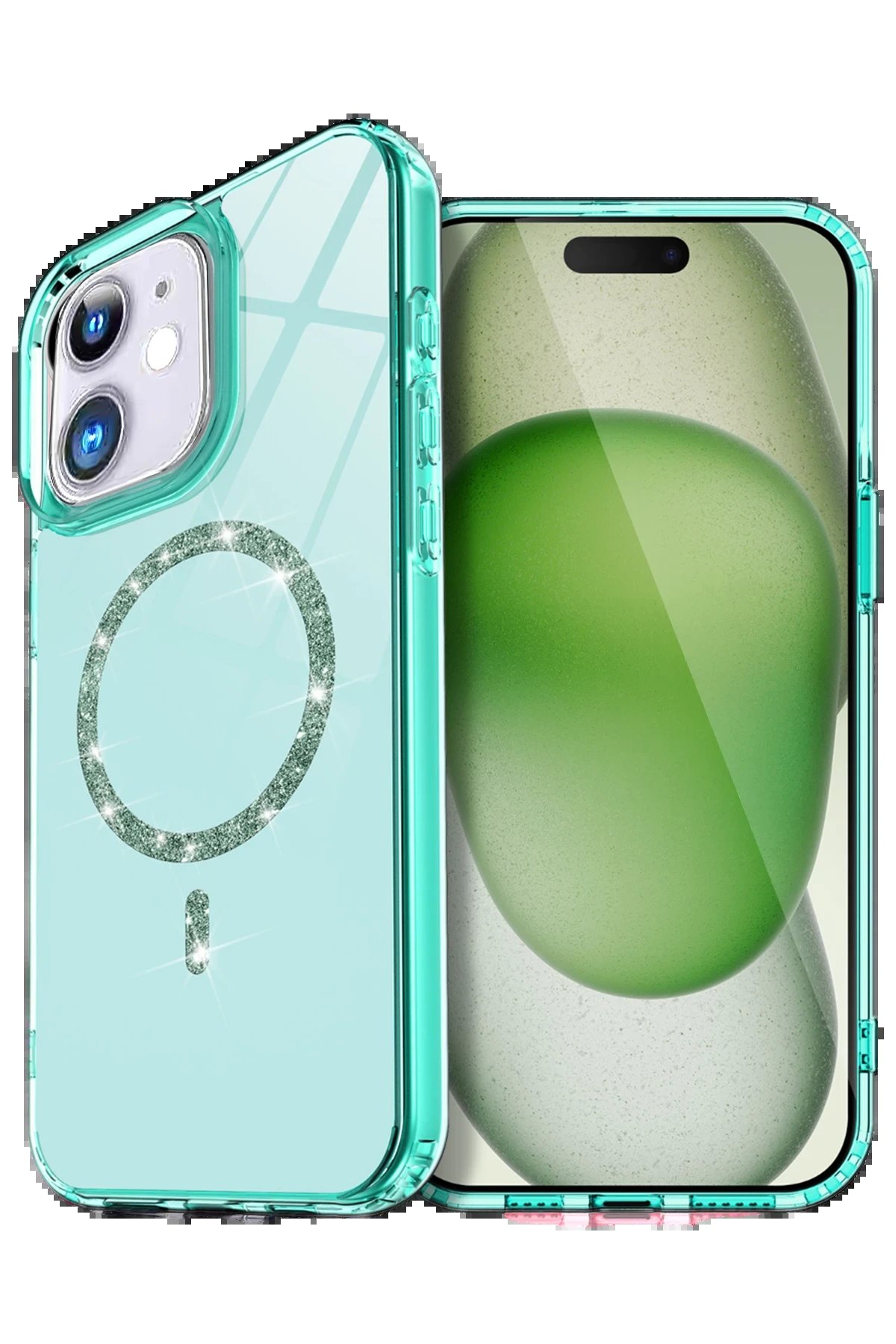 Apple iPhone 12 Live Diamond Magsafe Kapak - Yeşil-(5796)