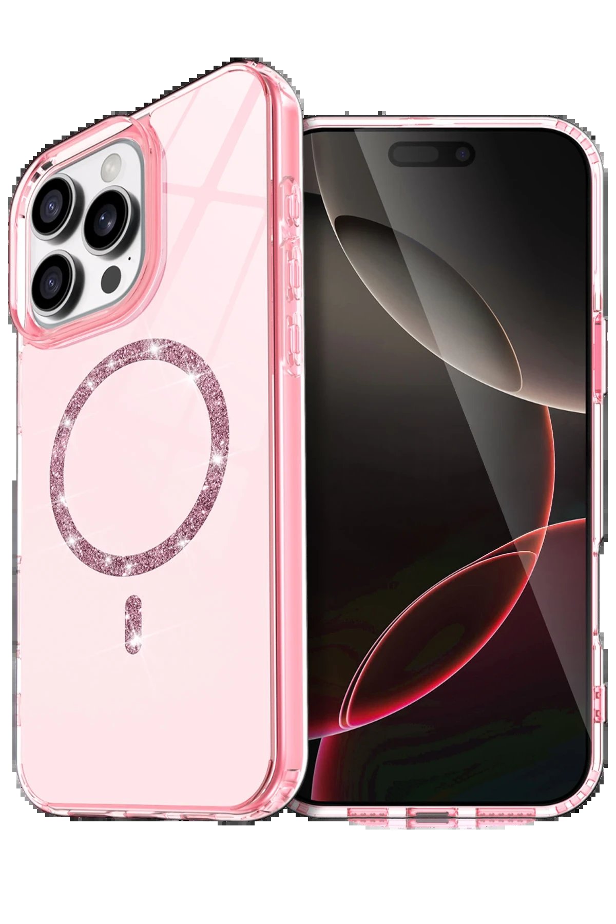 Apple iPhone 16 Pro Max Live Diamond Magsafe Kapak - Pembe-(5796)