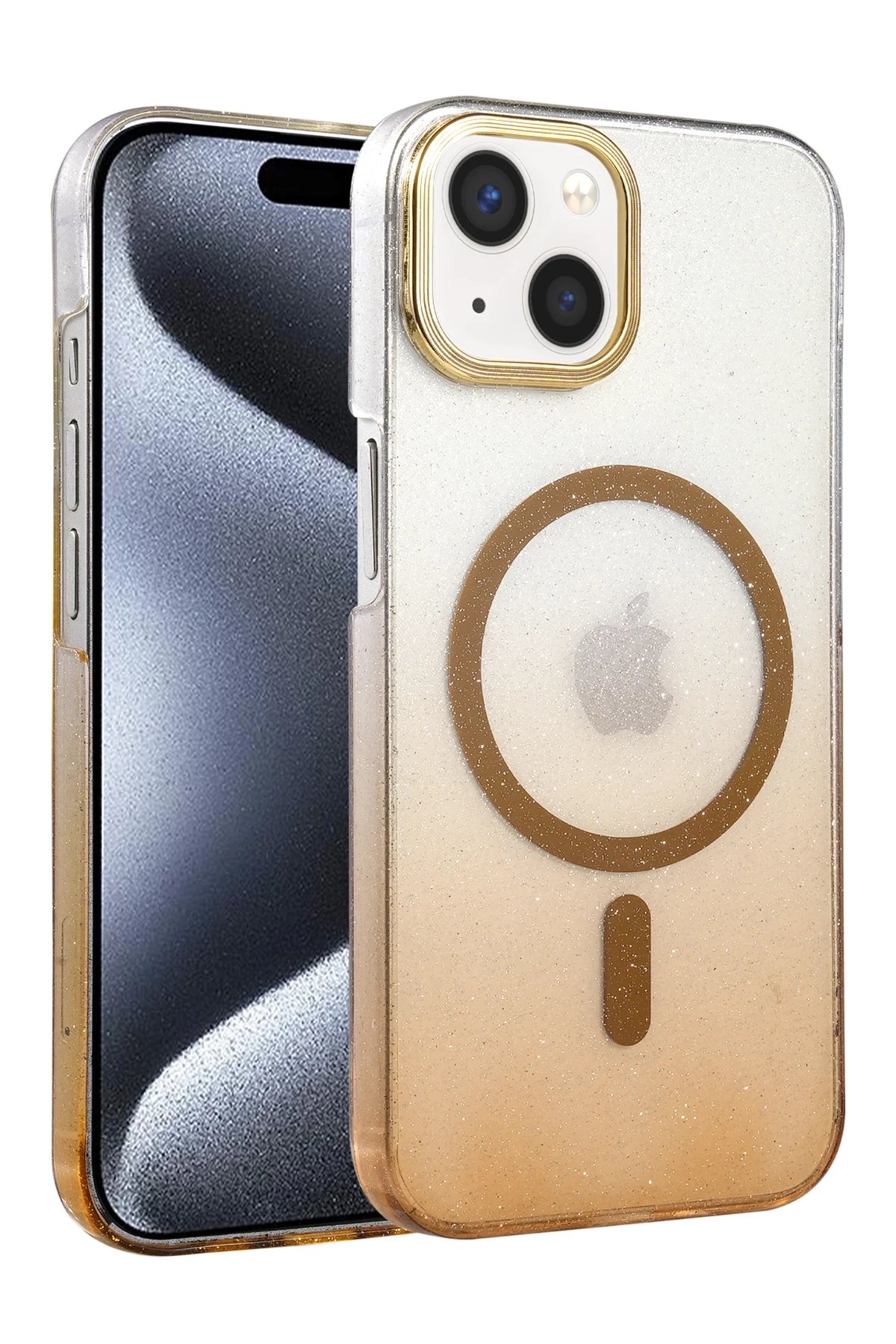 Apple iPhone 15 Glossy Magsafe Kapak - Çöl Titanyum-(5796)