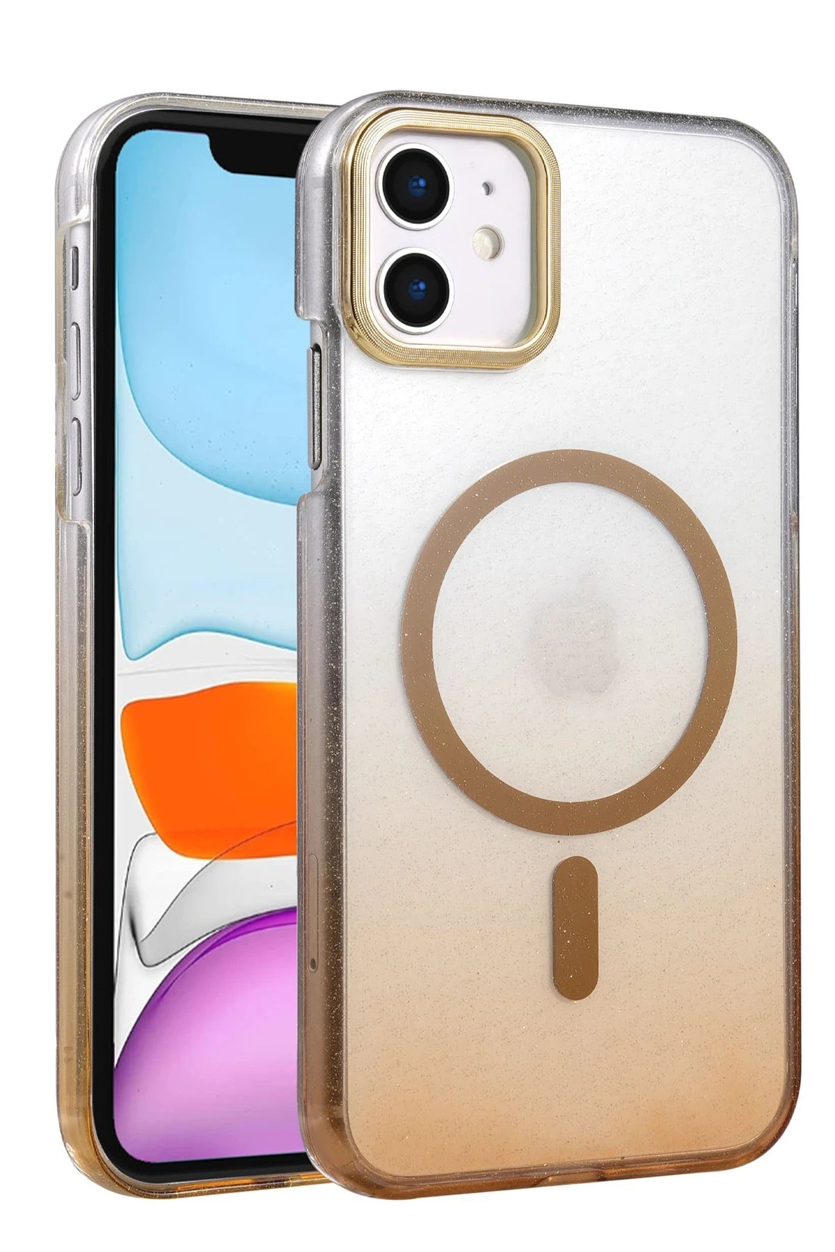 Apple iPhone 12 Glossy Magsafe Kapak - Çöl Titanyum-(5796)