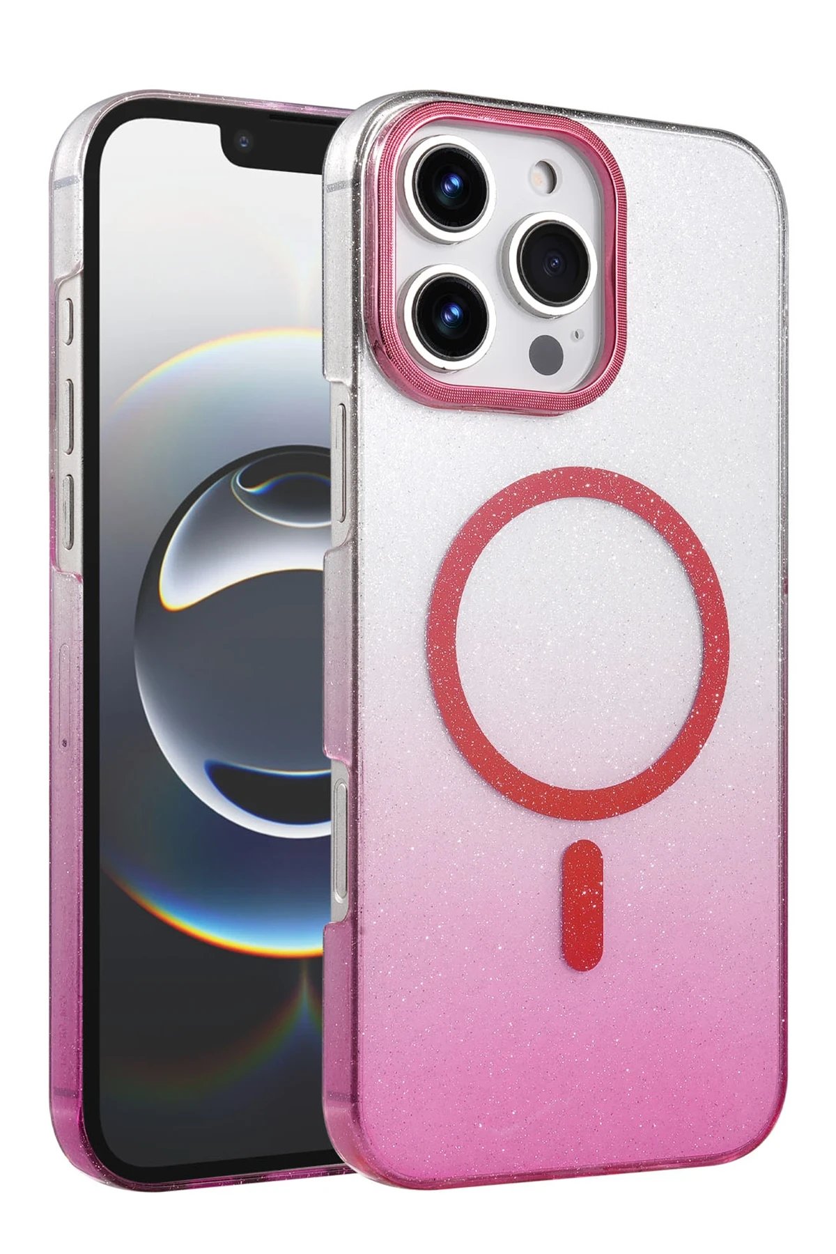 Apple iPhone 16 Pro Glossy Magsafe Kapak - Pembe-(5796)