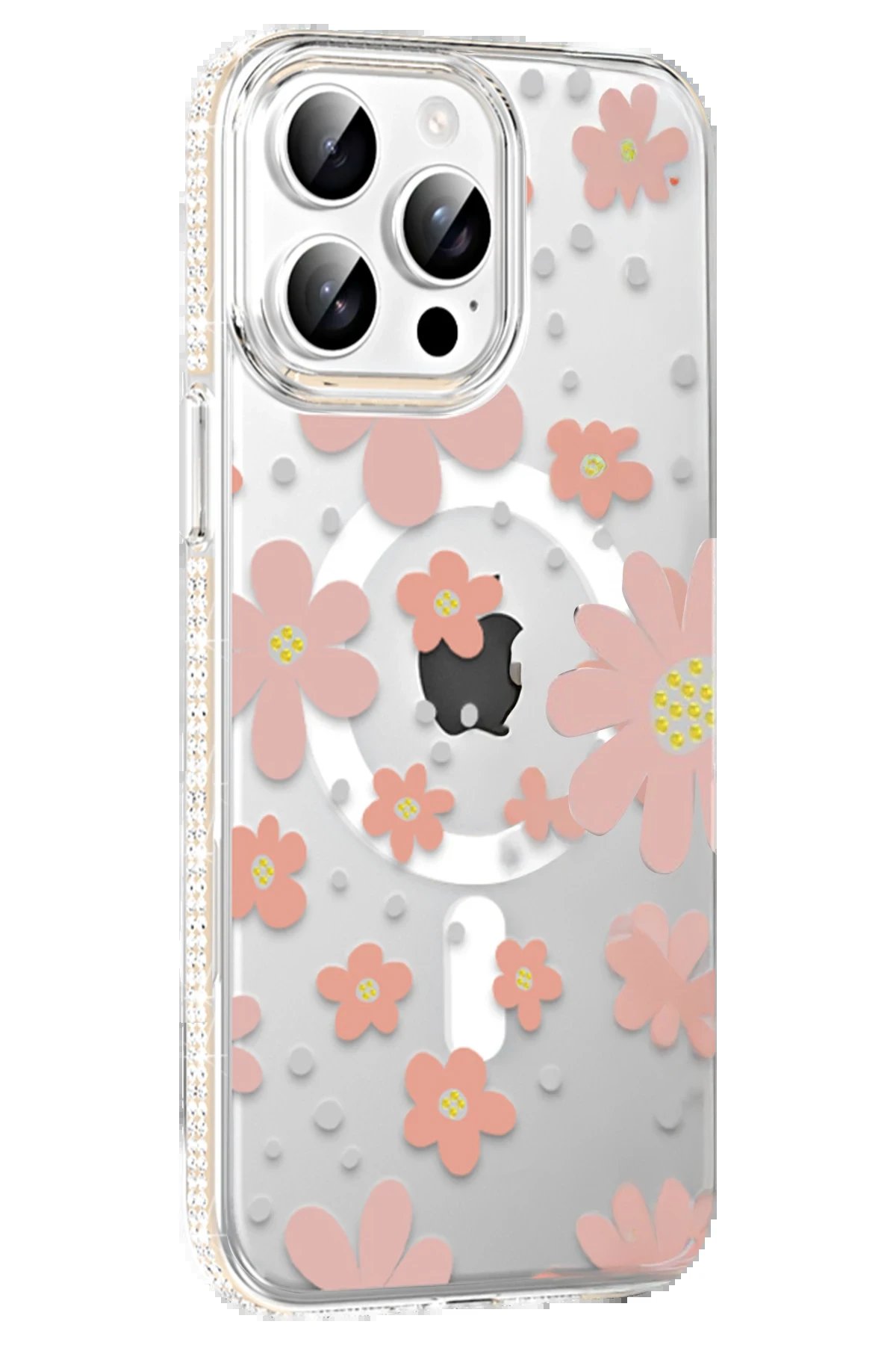 Apple iPhone 14 Pro Max Floral Magsafe Kapak - Pembe-(5796)