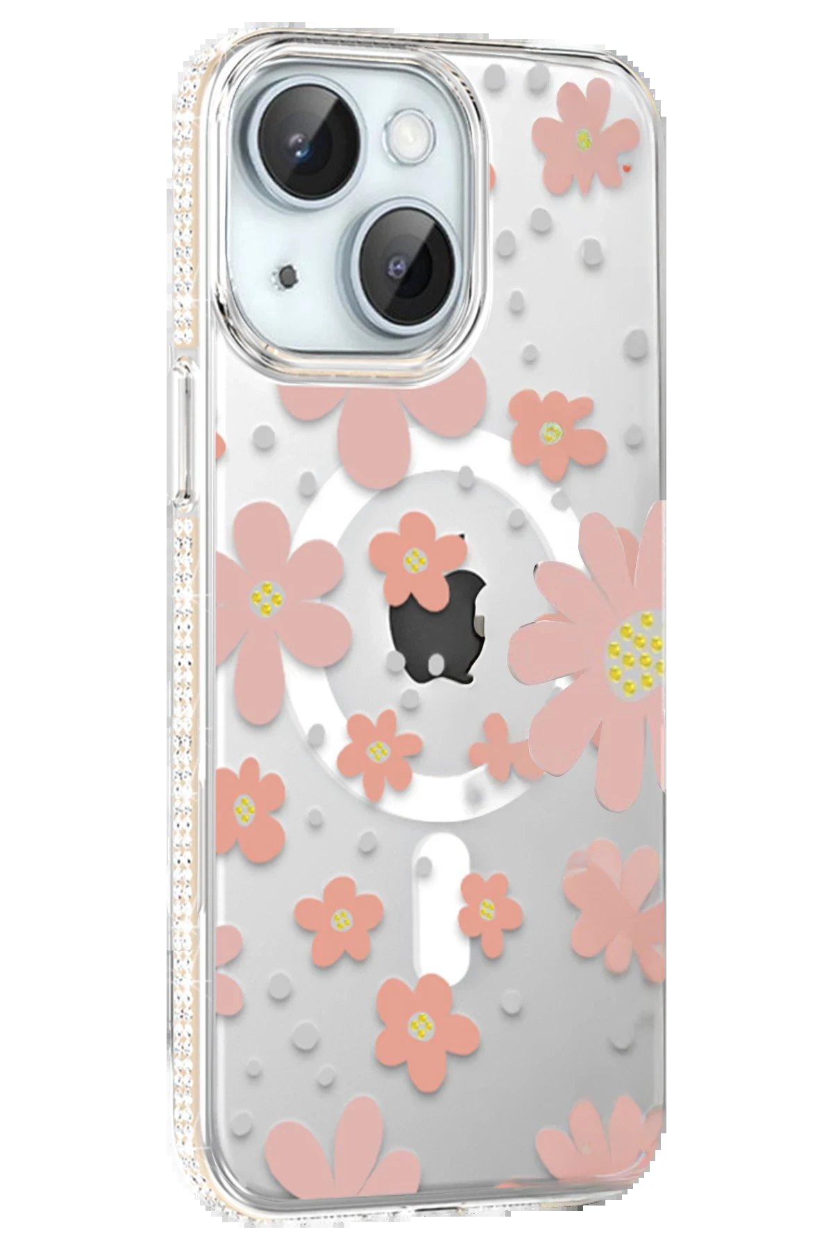 Apple iPhone 15 Floral Magsafe Kapak - Pembe-(5796)