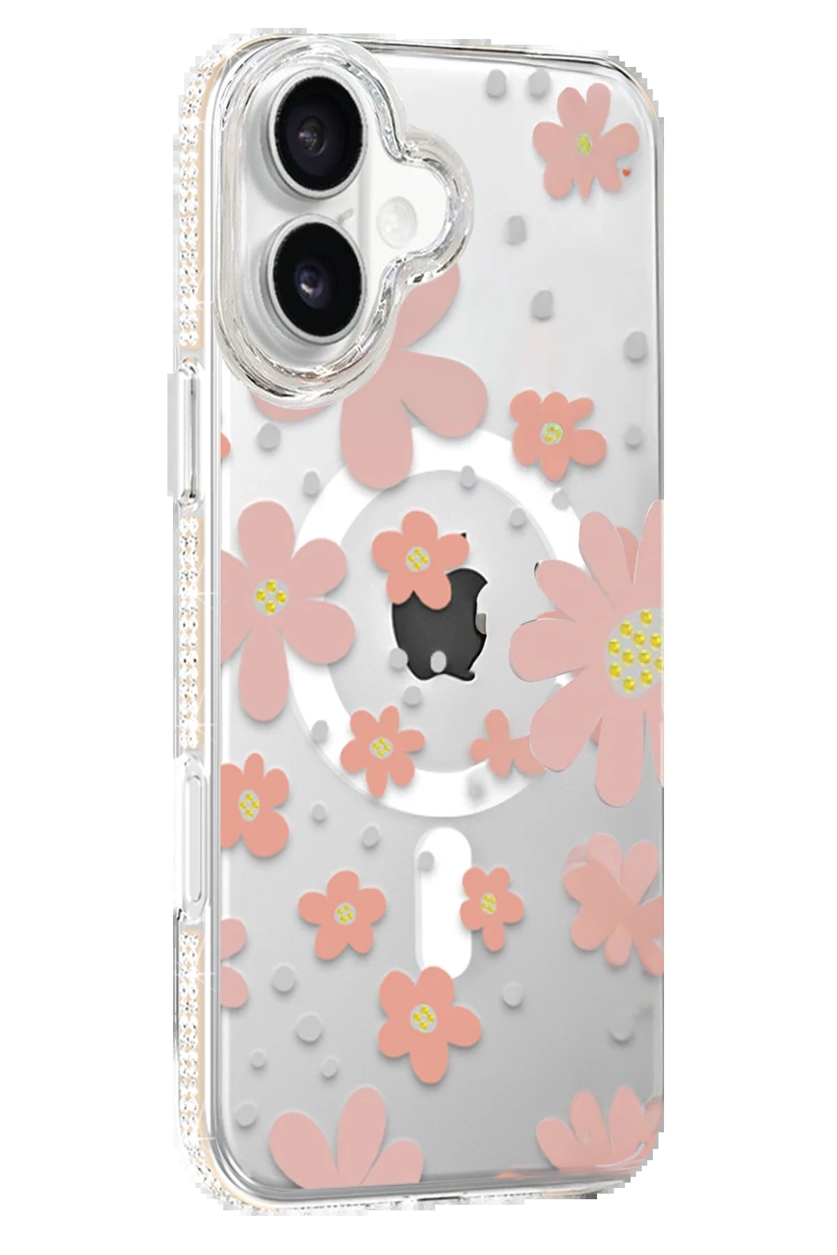 Apple iPhone 16 Floral Magsafe Kapak - Pembe-(5796)