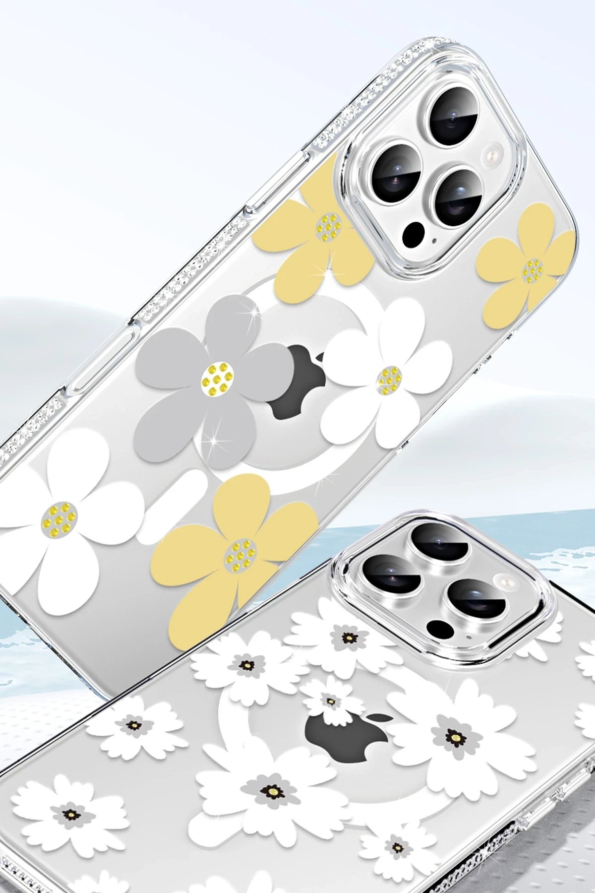 Apple iPhone 16 Pro Max Floral Magsafe Kapak - Beyaz-(5796)