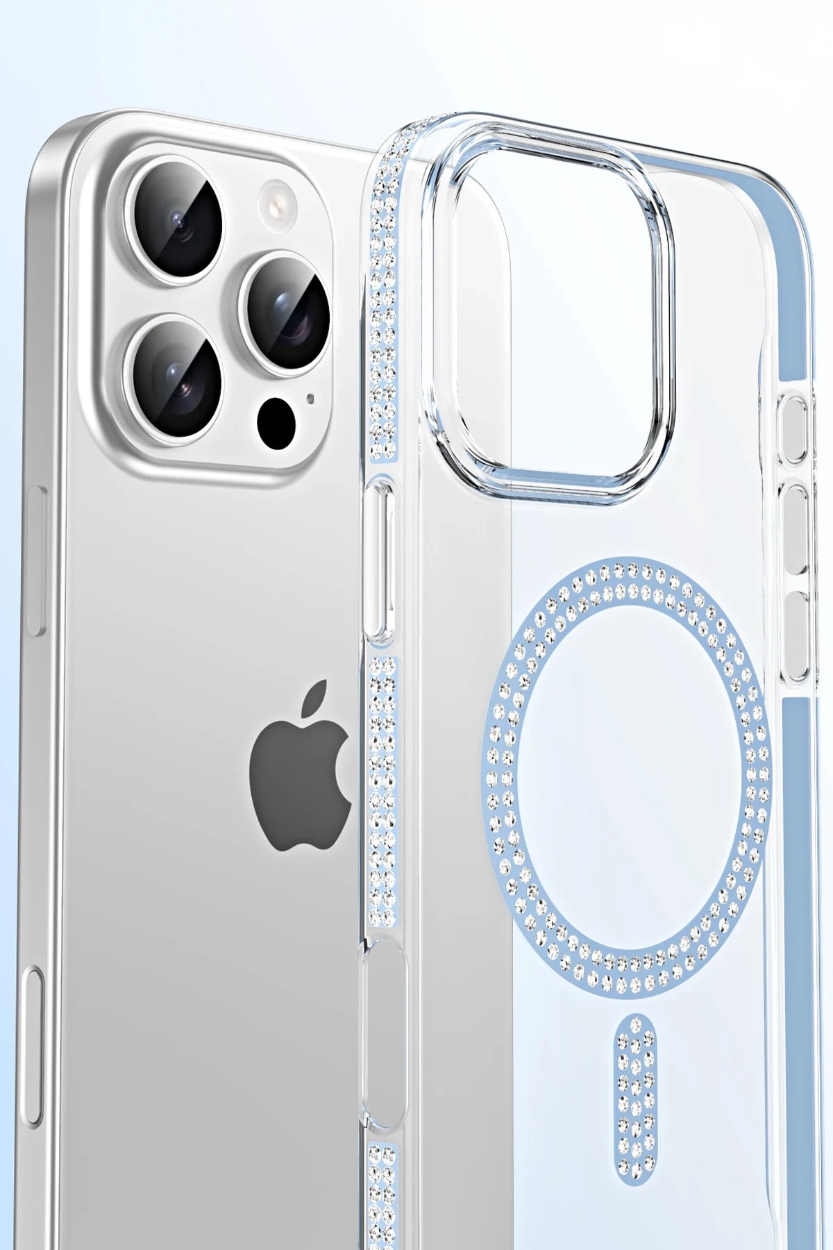 Apple iPhone 14 Move Taşlı Magsafe Kapak - Gümüş-(5796)