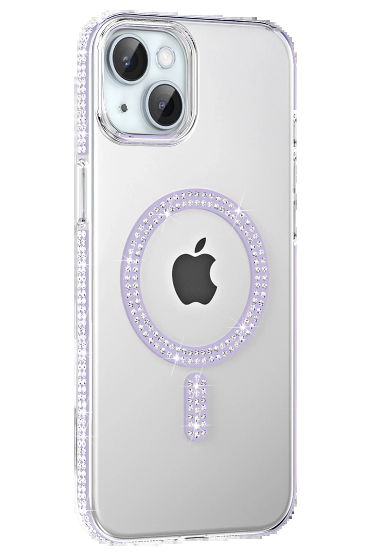 Apple iPhone 14 Move Taşlı Magsafe Kapak - Lila-(5796)