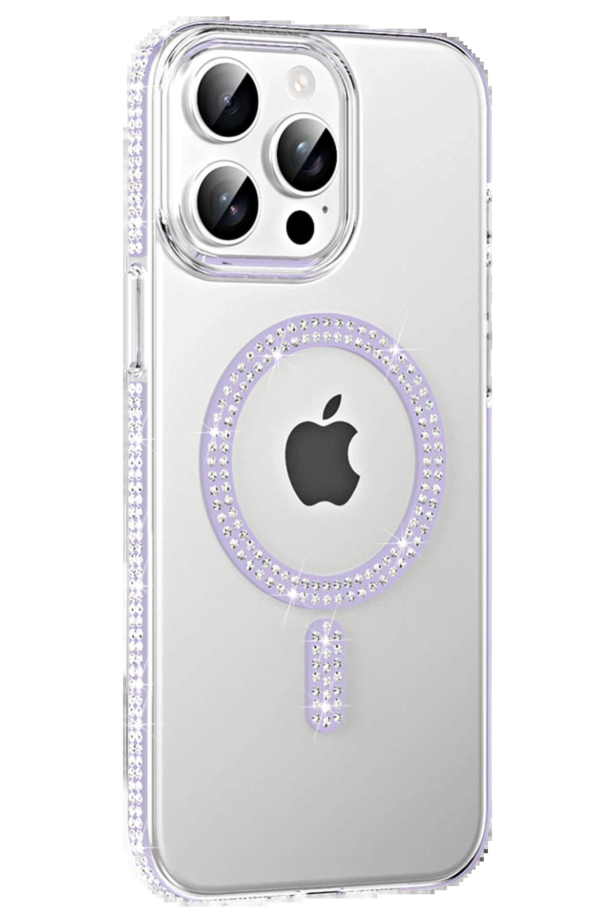 Apple iPhone 14 Pro Max Move Taşlı Magsafe Kapak - Lila-(5796)