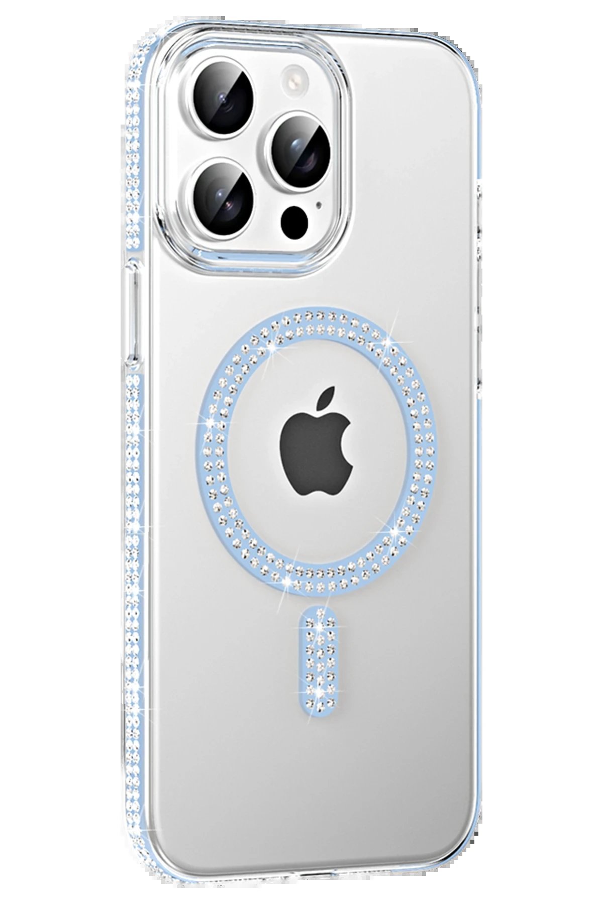 Apple iPhone 14 Pro Max Move Taşlı Magsafe Kapak - Mavi-(5796)