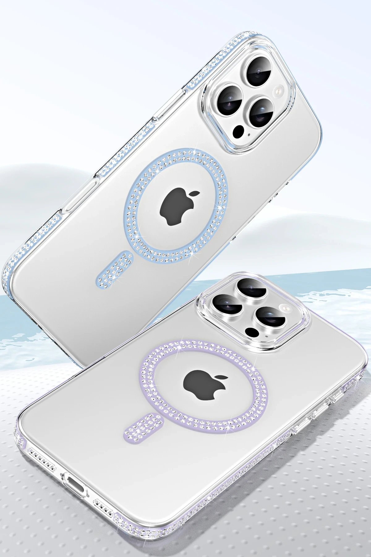 Apple iPhone 14 Pro Max Move Taşlı Magsafe Kapak - Pembe-(5796)