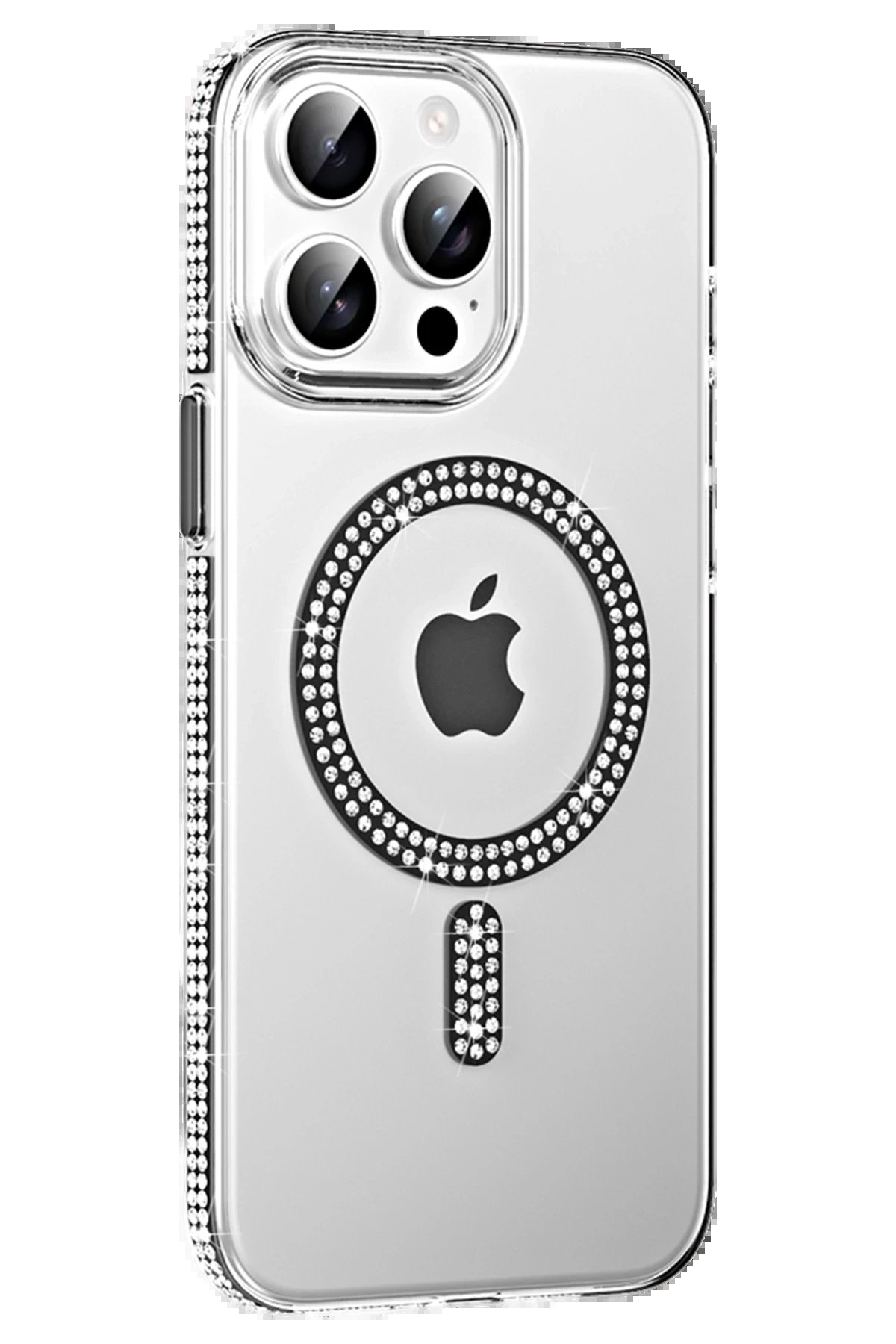 Apple iPhone 14 Pro Max Move Taşlı Magsafe Kapak - Siyah-(5796)