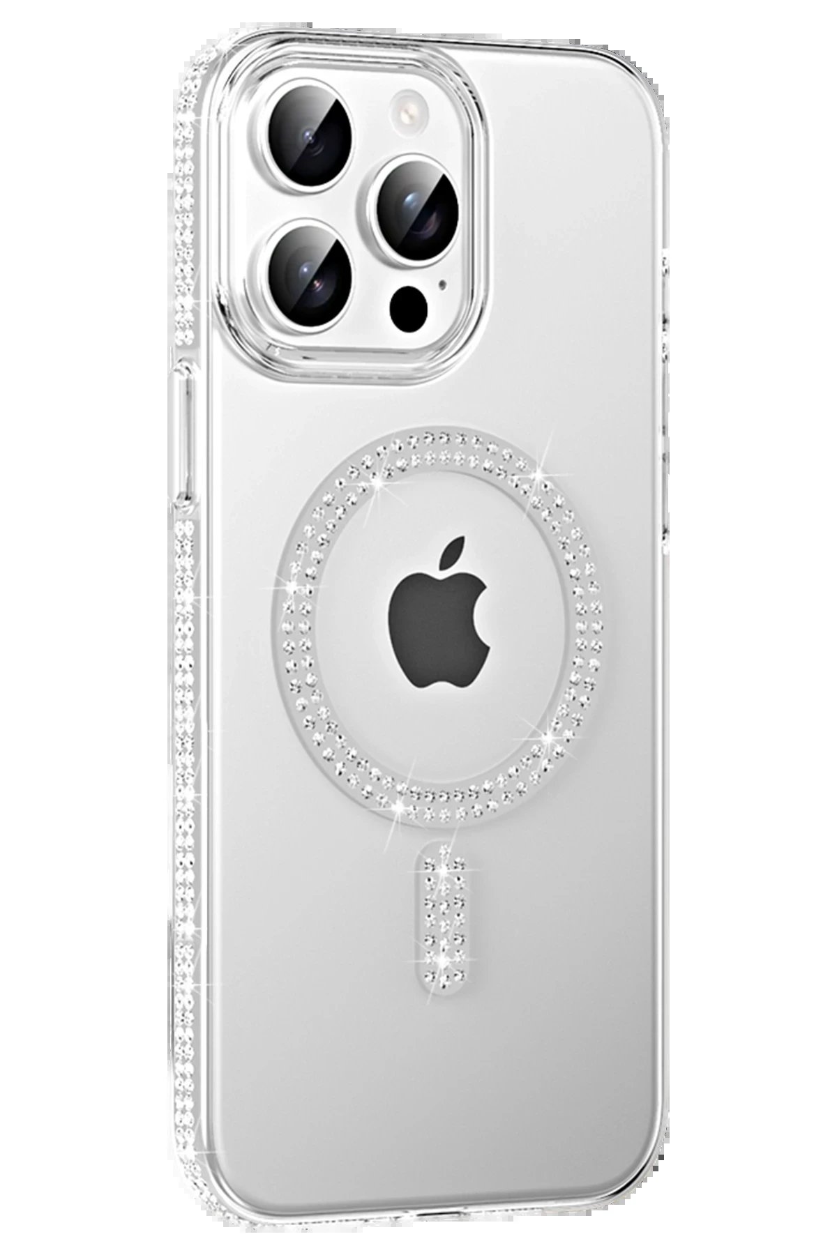 Apple iPhone 14 Pro Max Move Taşlı Magsafe Kapak - Natural Grey-(5796)