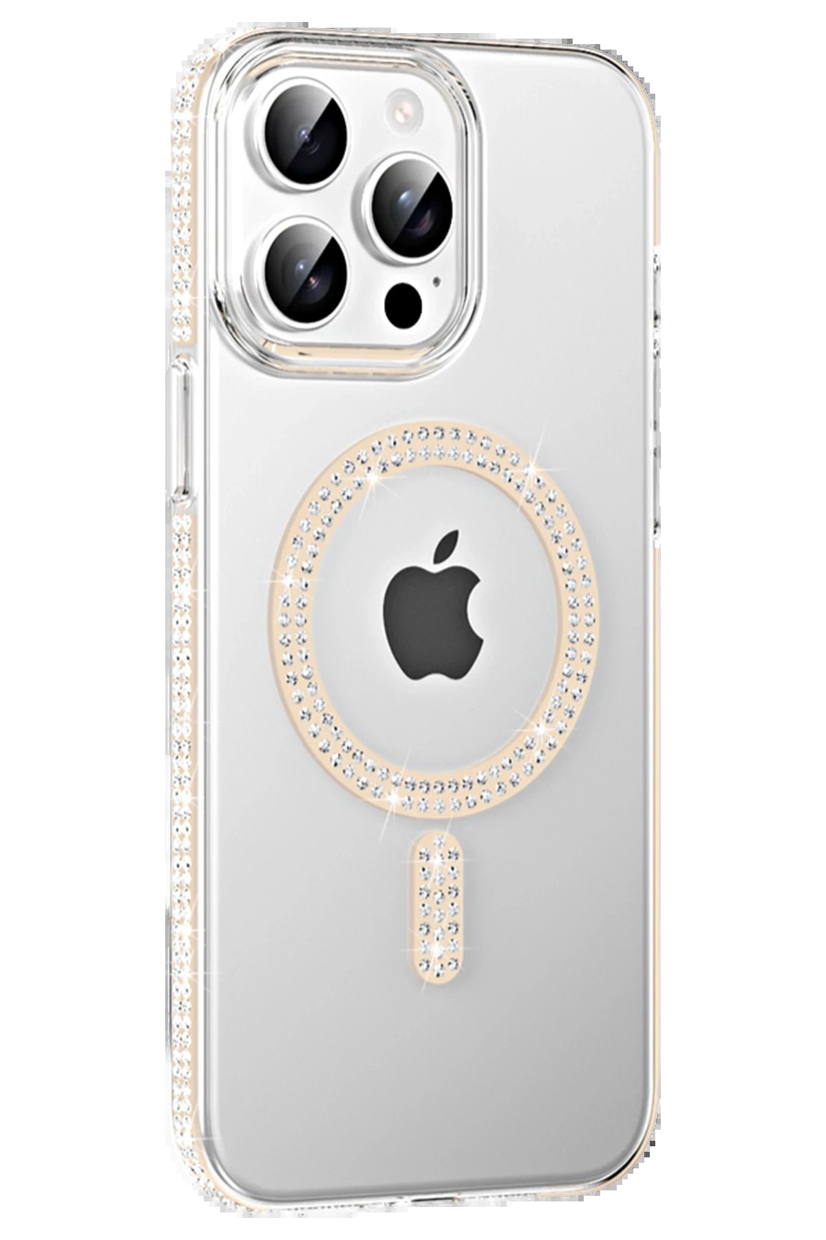 Apple iPhone 15 Pro Move Taşlı Magsafe Kapak - Pembe-(5796)