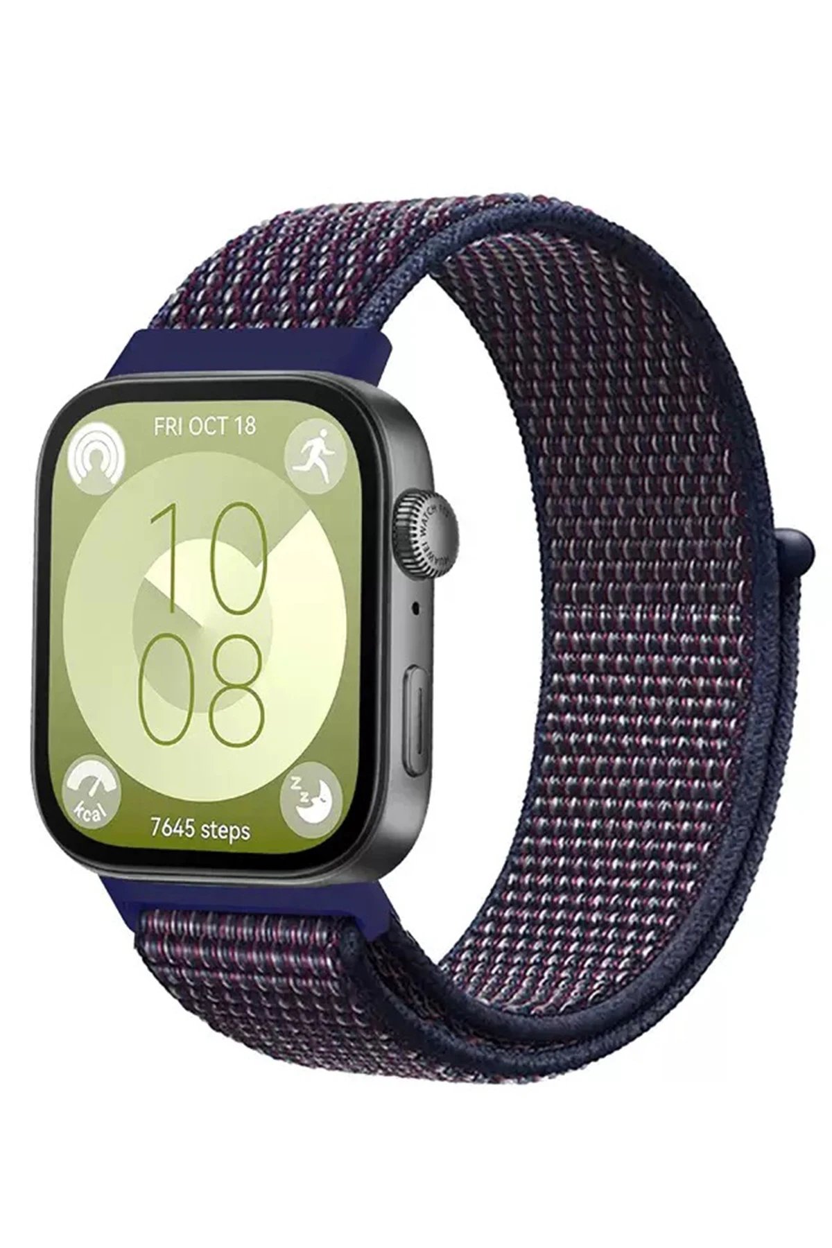 Huawei Fit 4 Hasırlı Cırtcırtlı Kordon - Mavi-Beyaz-(5796)