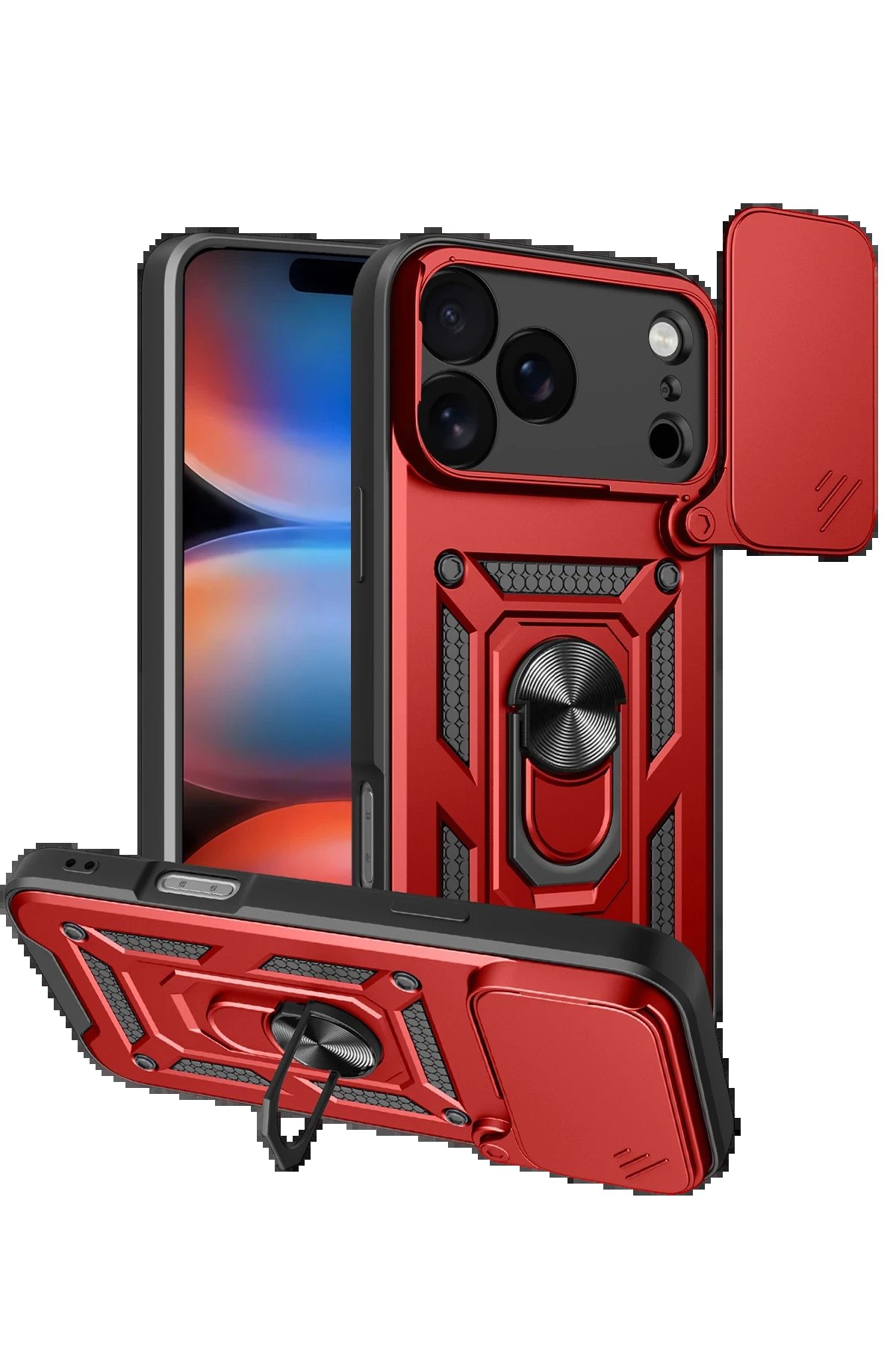 Apple iPhone 17 Pro Max Pars Lens Yüzüklü Silikon - Kırmızı-(5796)